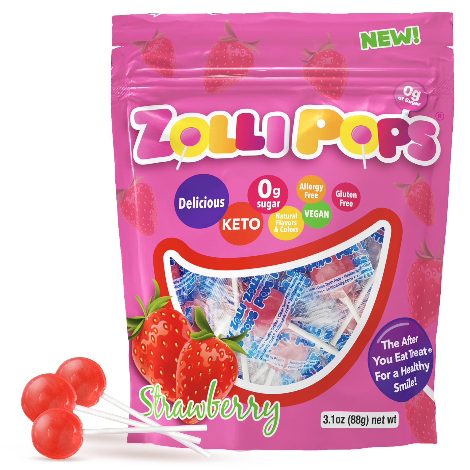 Zollipops Clean Teeth Pops - Anti Cavity, Strawberry Flavor | 15 Count 1