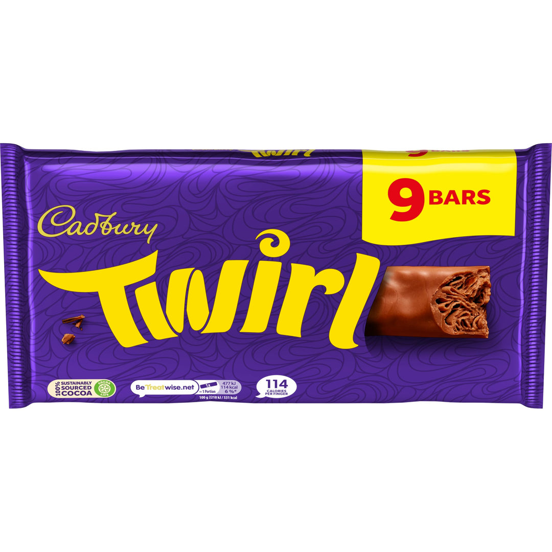Cadbury Twirl Milk Chocolate Bar - Multipack of 9, Creamy Dairy Milk Chocolate
