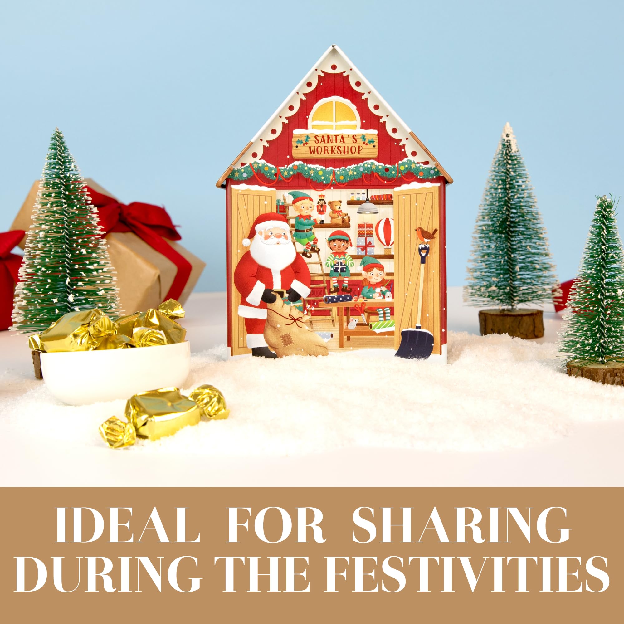 The Silver Crane Co. Santa's Workshop Musical Tin - Devon Toffee Filled Christmas Gift 12