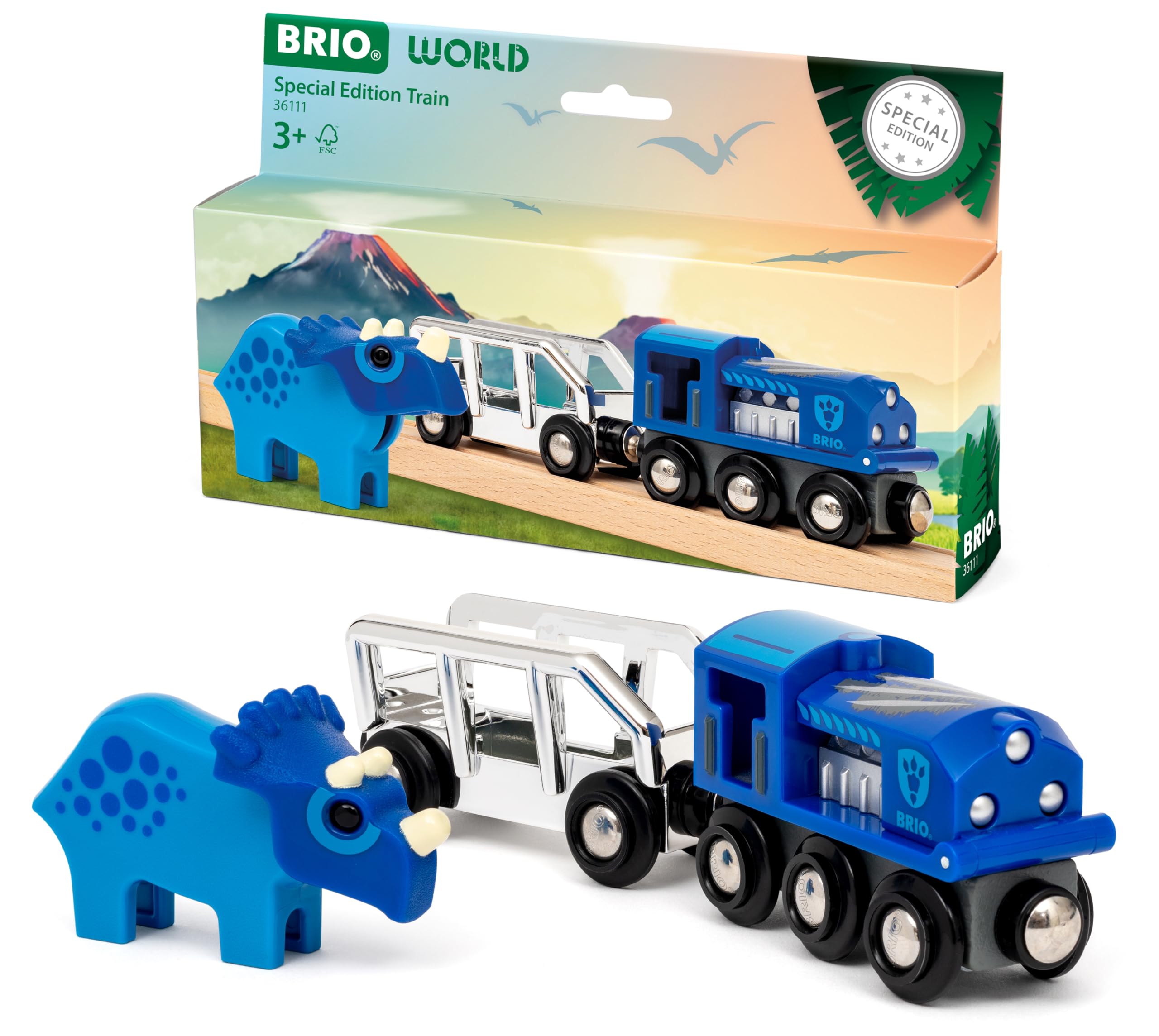 BRIO World Special Edition Train 2025 - Blue Wooden Toy Train with Dinosaur Character
