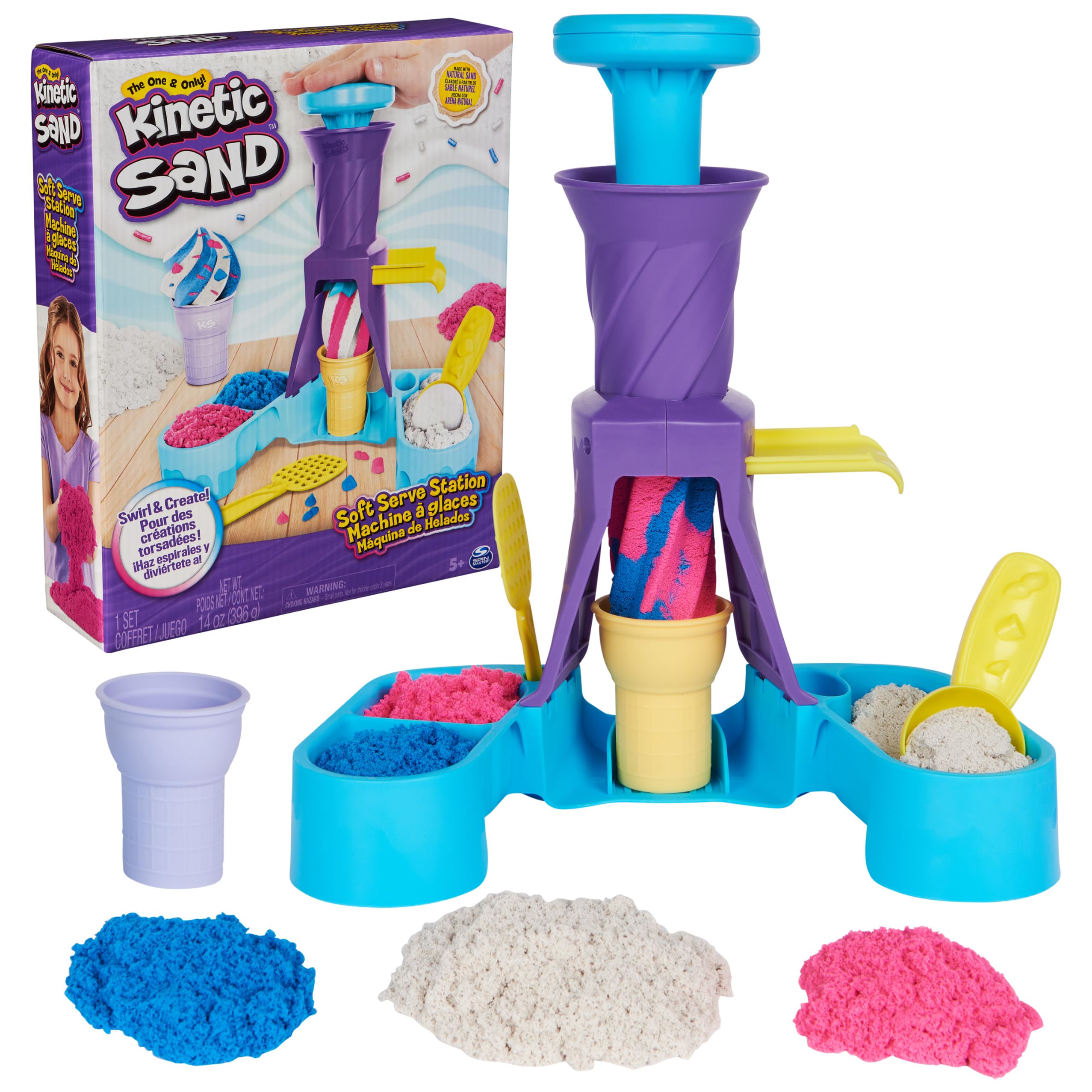 Kinetic Sand Soft Serve Station Craft Kit with 396g Sand (Blue, Pink, White) | Ages 5+ 1