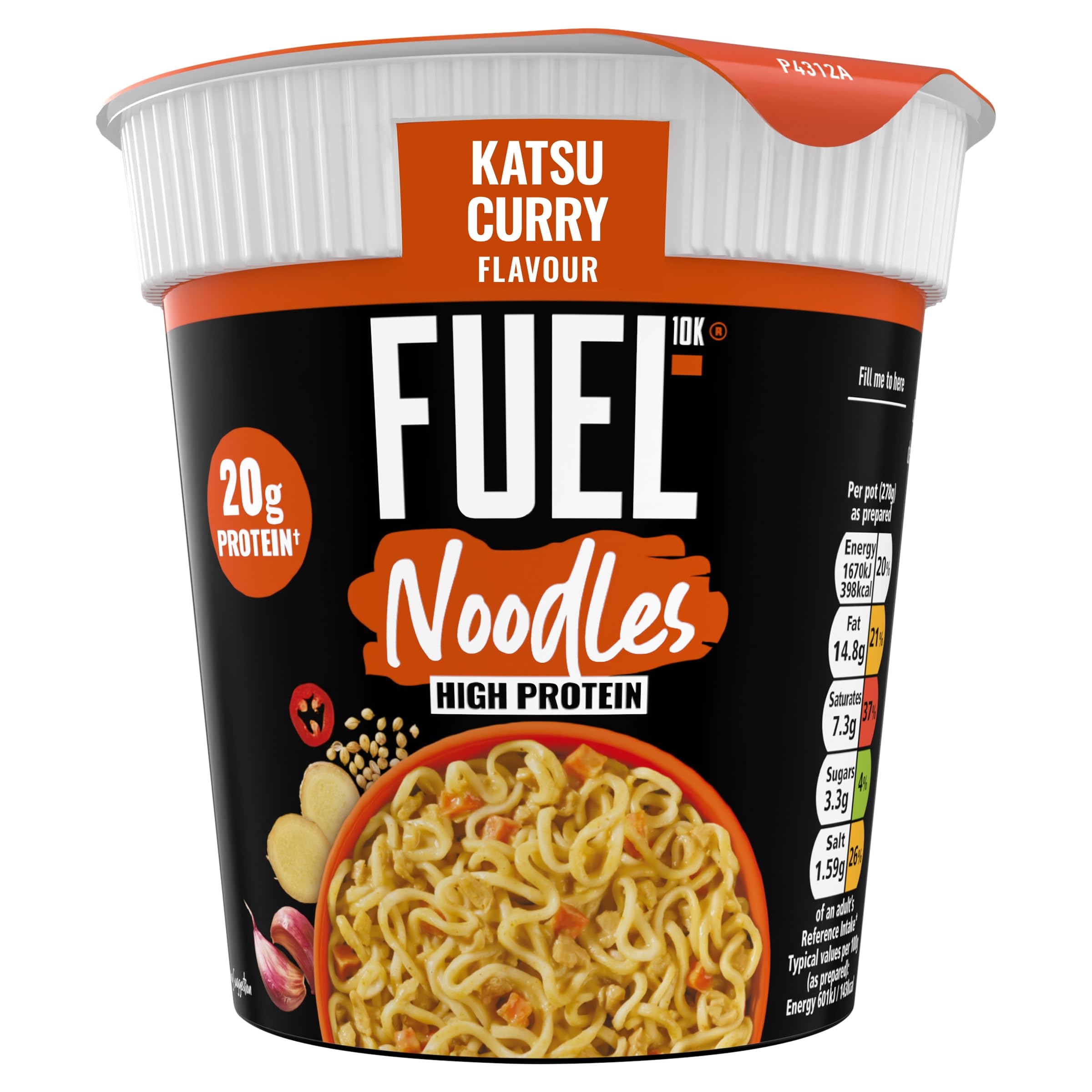 FUEL10K Katsu Curry High Protein Instant Noodles Pot - 20g Protein | Pack of 8 2