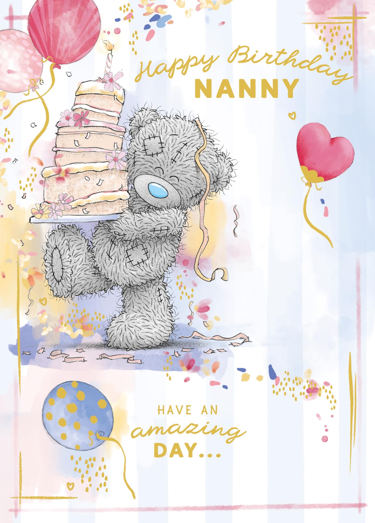 Me To You Bear Tatty Teddy Happy Birthday Nanny Luxury Gold Foil Greeting Card | 6 x 9 Inches