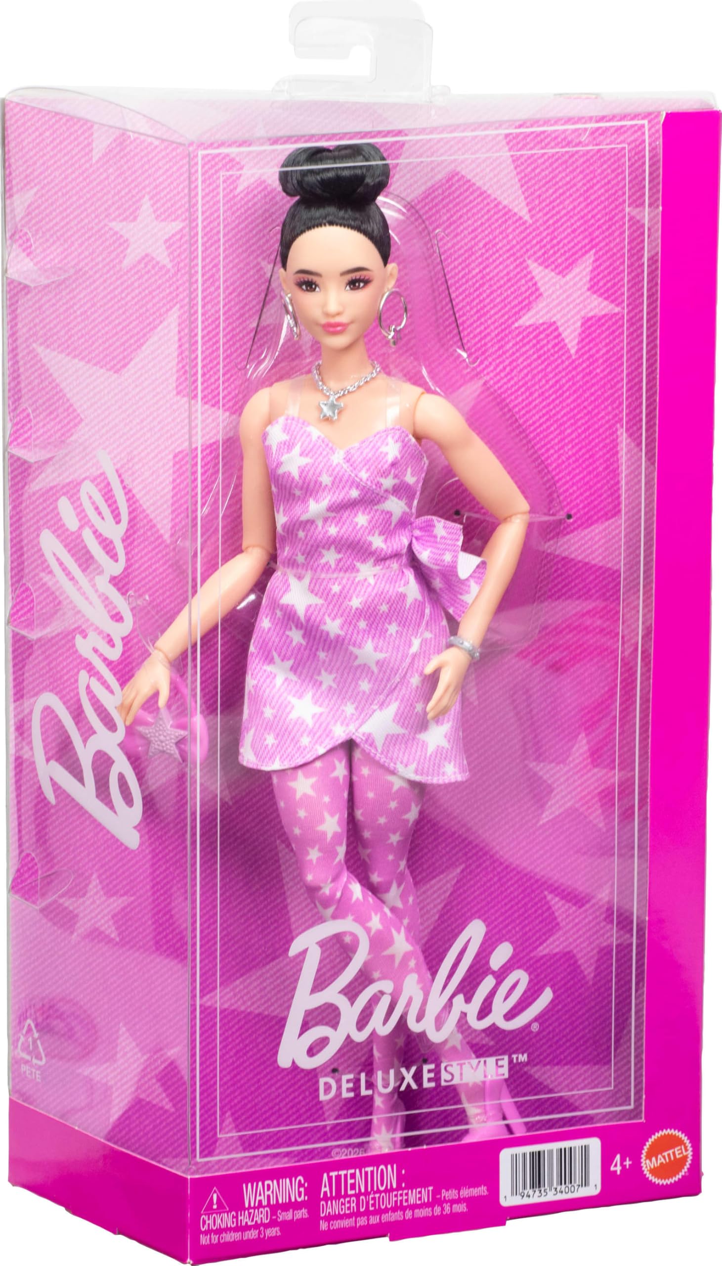 Barbie Deluxe Style Doll #11 - Star-Print Denim Dress | Athletic Body | Ages 4+ 6