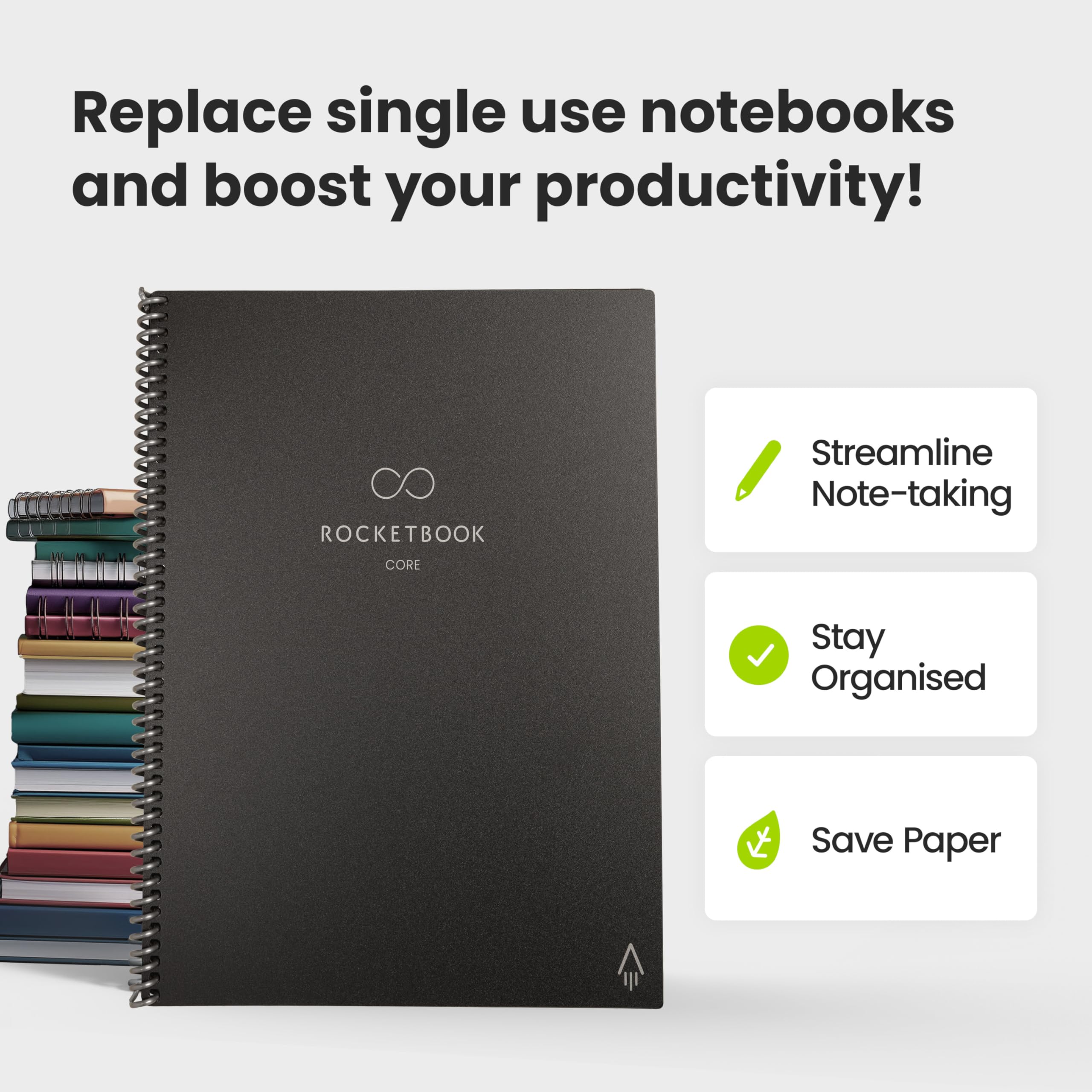 Rocketbook Core Reusable Spiral Notebook - Executive Size 15 x 22.4 cm | Black | 36 Pages 8