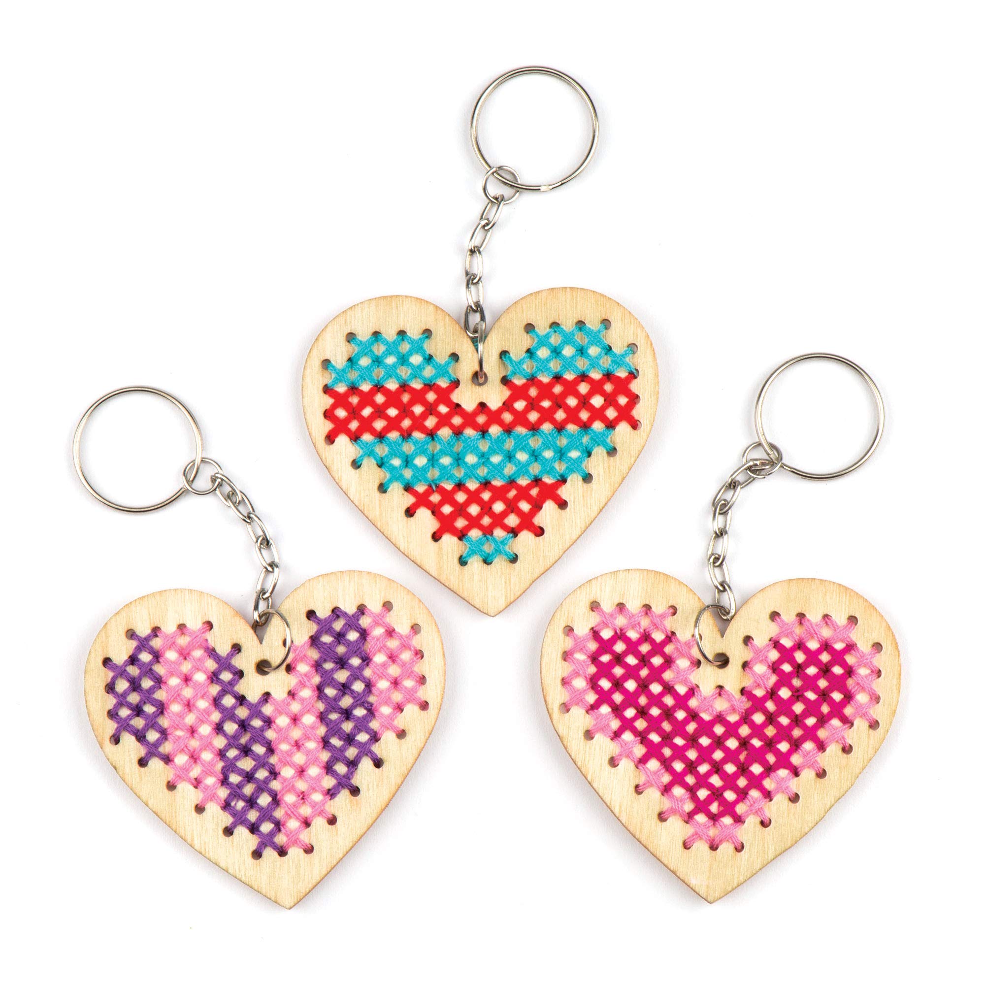 Baker Ross AR126 Wooden Heart Cross Stitch Keyring Craft Kits for Beginners (Pack of 5) 5