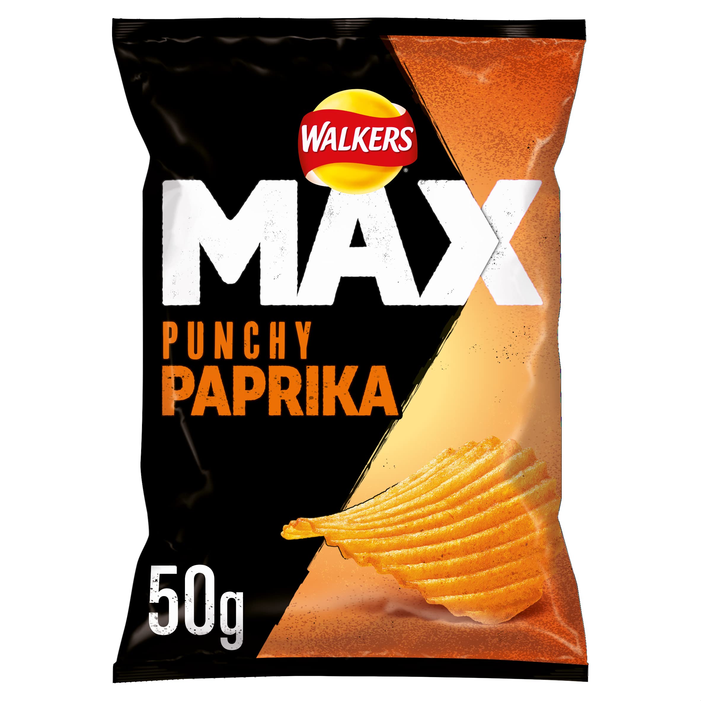 Walkers Max Punchy Paprika Flavour Ridges Crisps 50g