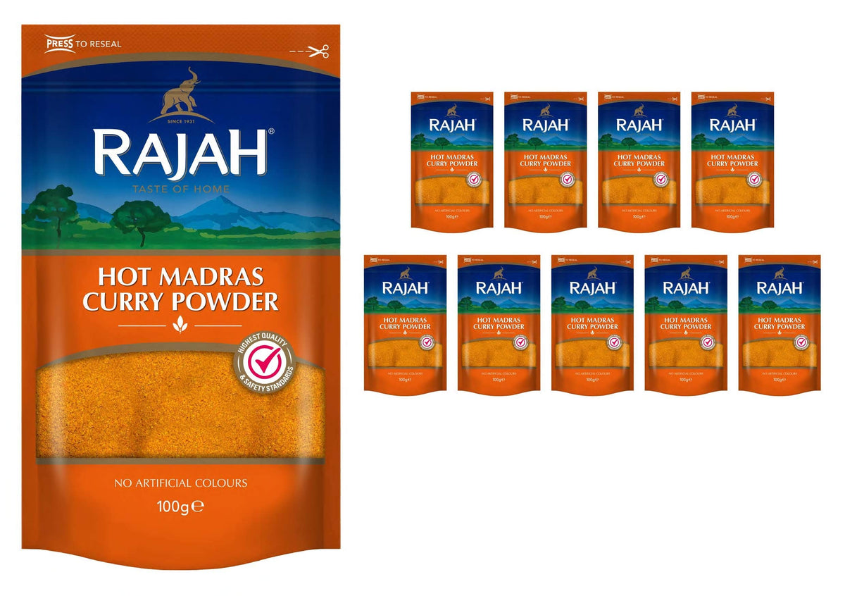 Rajah Hot Madras Curry Powder - 100 g, Pack of 10