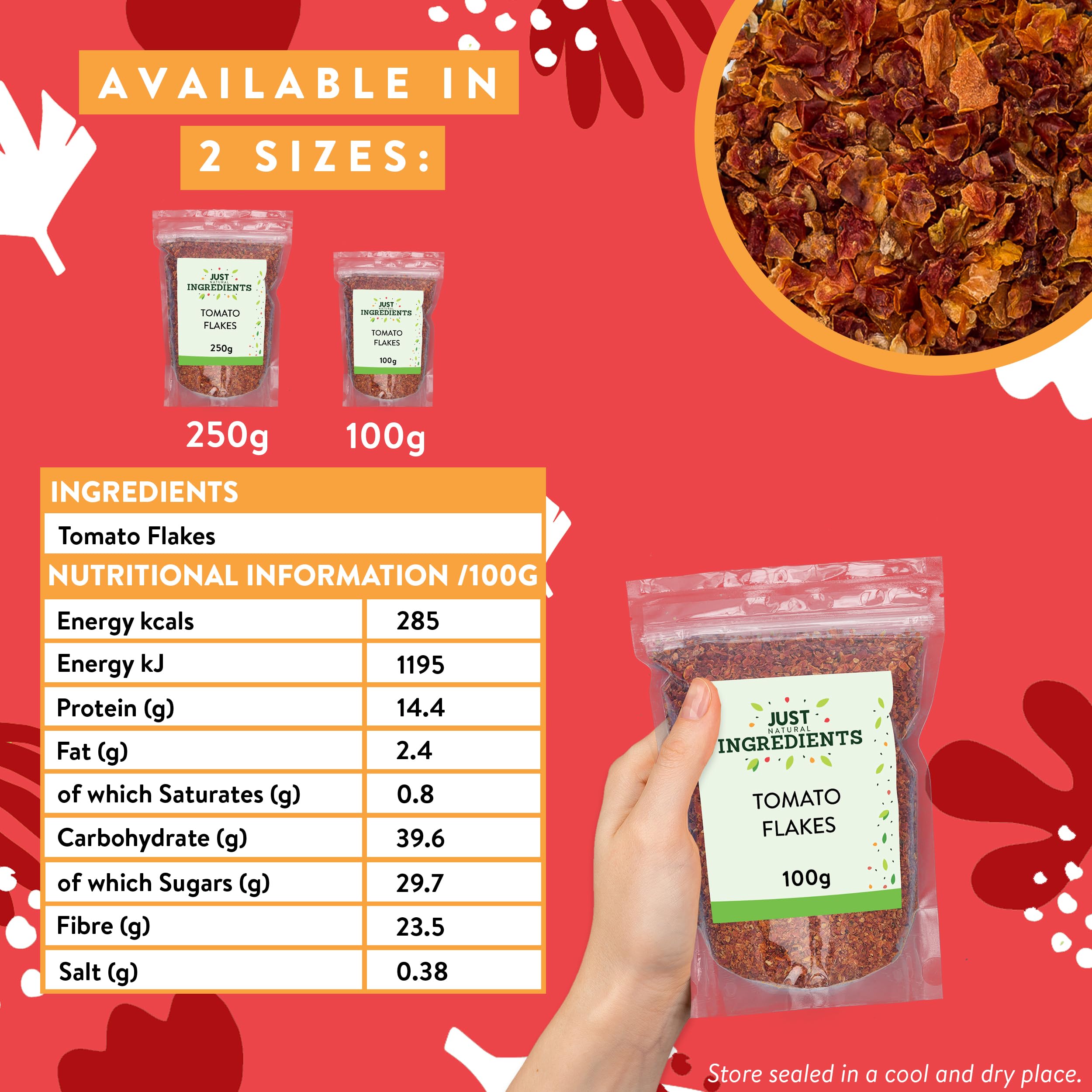 JustIngredients Tomato Flakes 100g - Organic Dried Tomatoes Flakes for Cooking 9