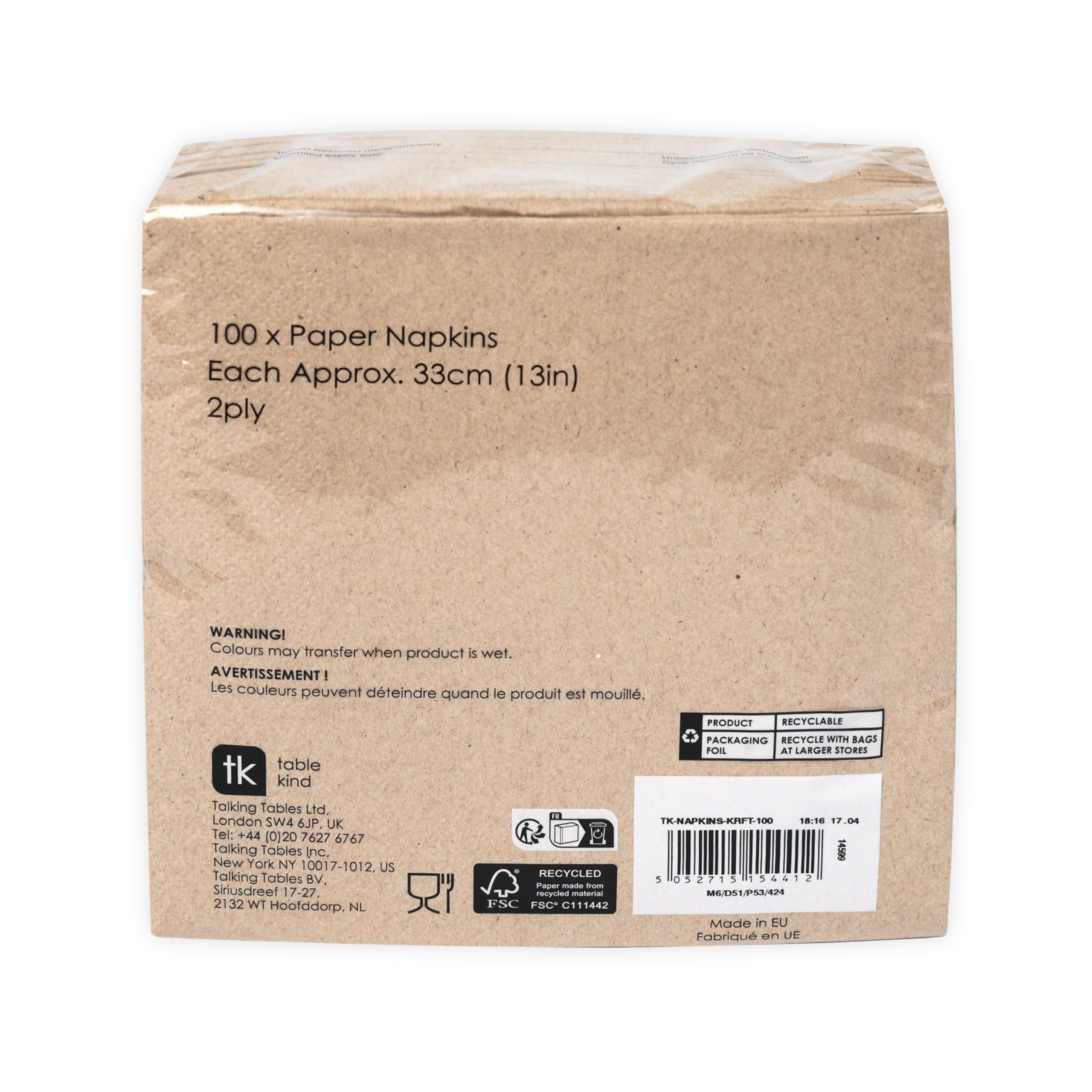 Talking Tables Table Kind 100 Pack Soft Recycled Paper Napkins Brown 2-Ply 33cm 7