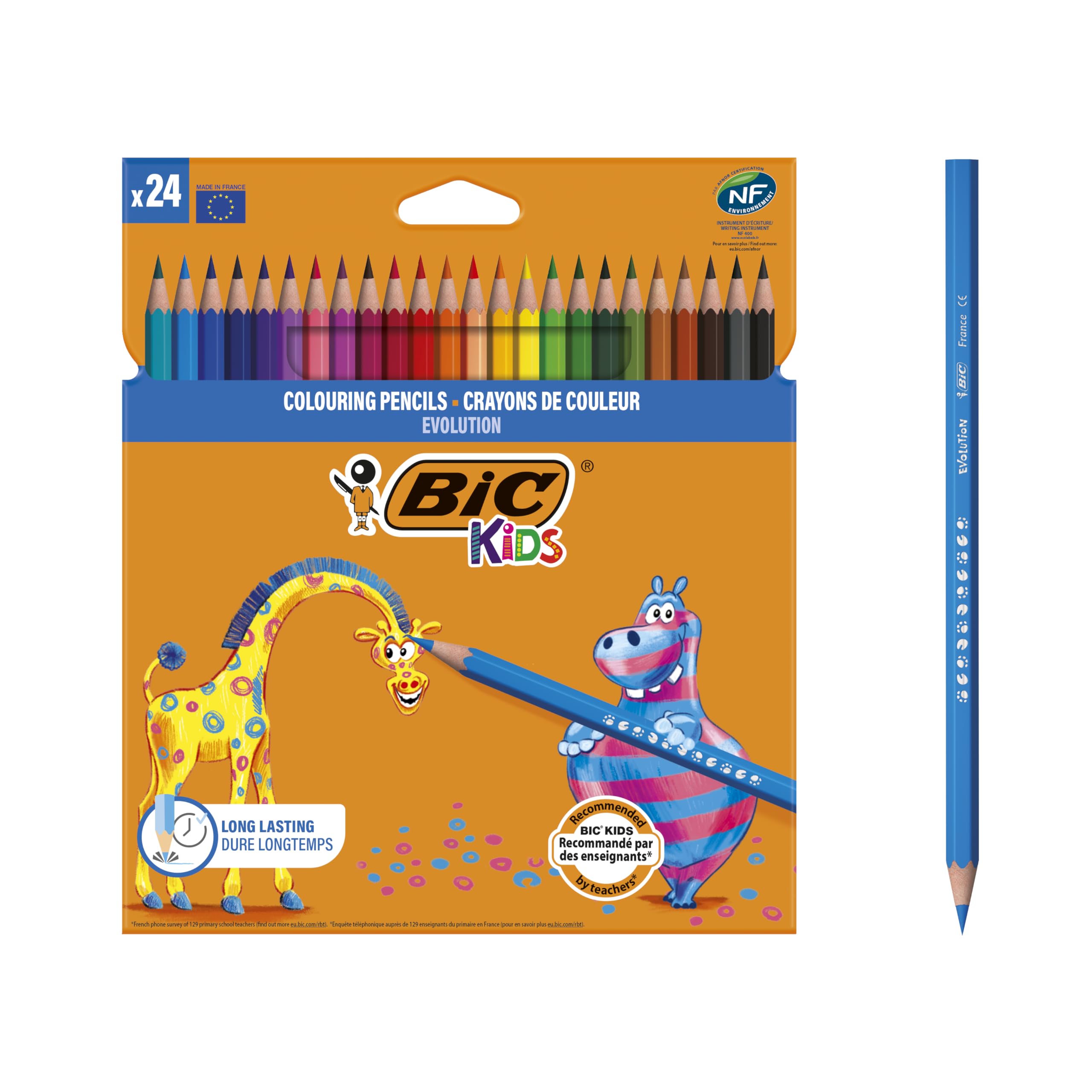 BIC Kids Evolution Ecolutions Coloured Pencils - 24-Pack, Wood-Free Art Supplies for Kids 5+ 10