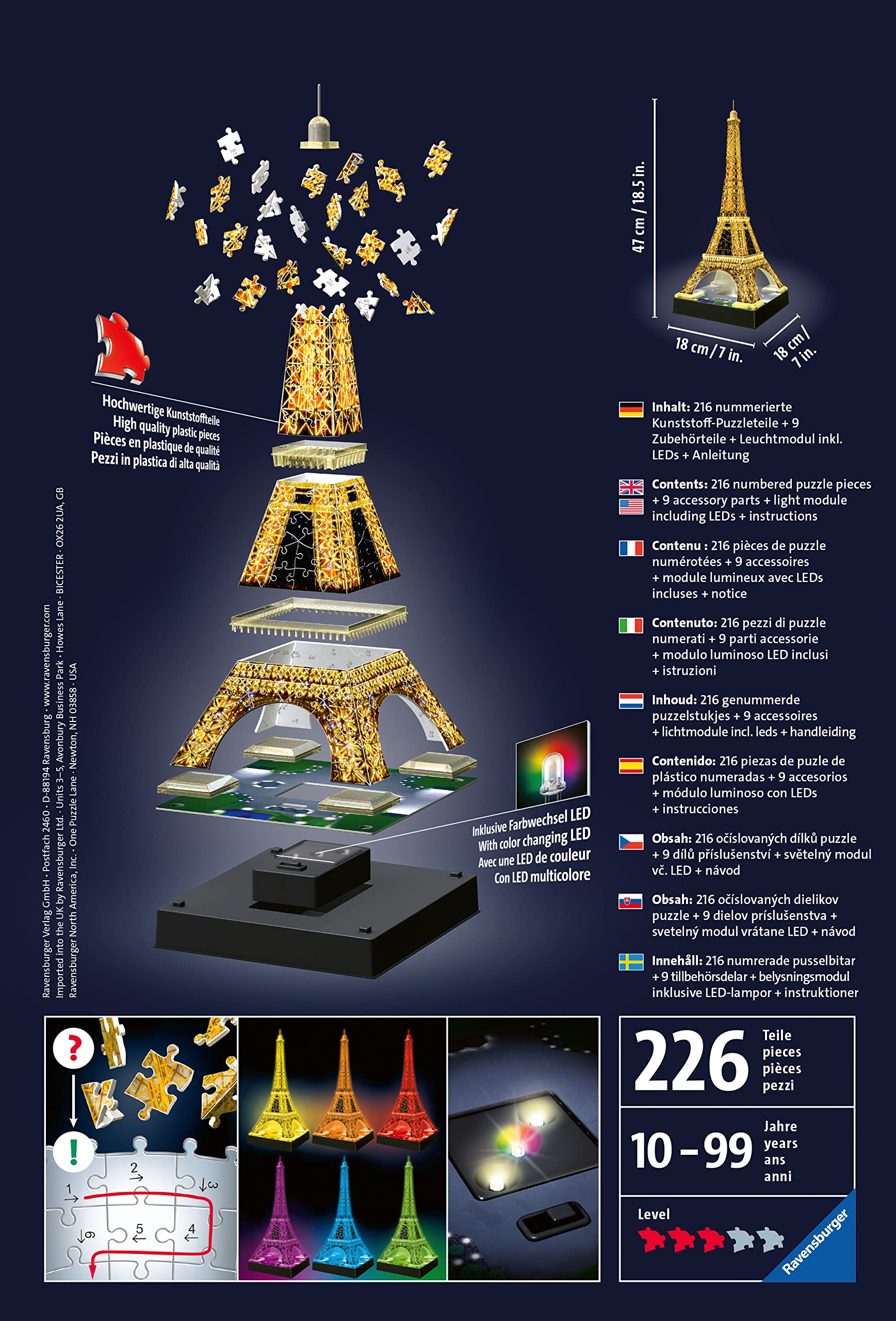 Ravensburger Eiffel Tower 3D Puzzle - Night Edition with LED Lighting, 216 Pieces 9