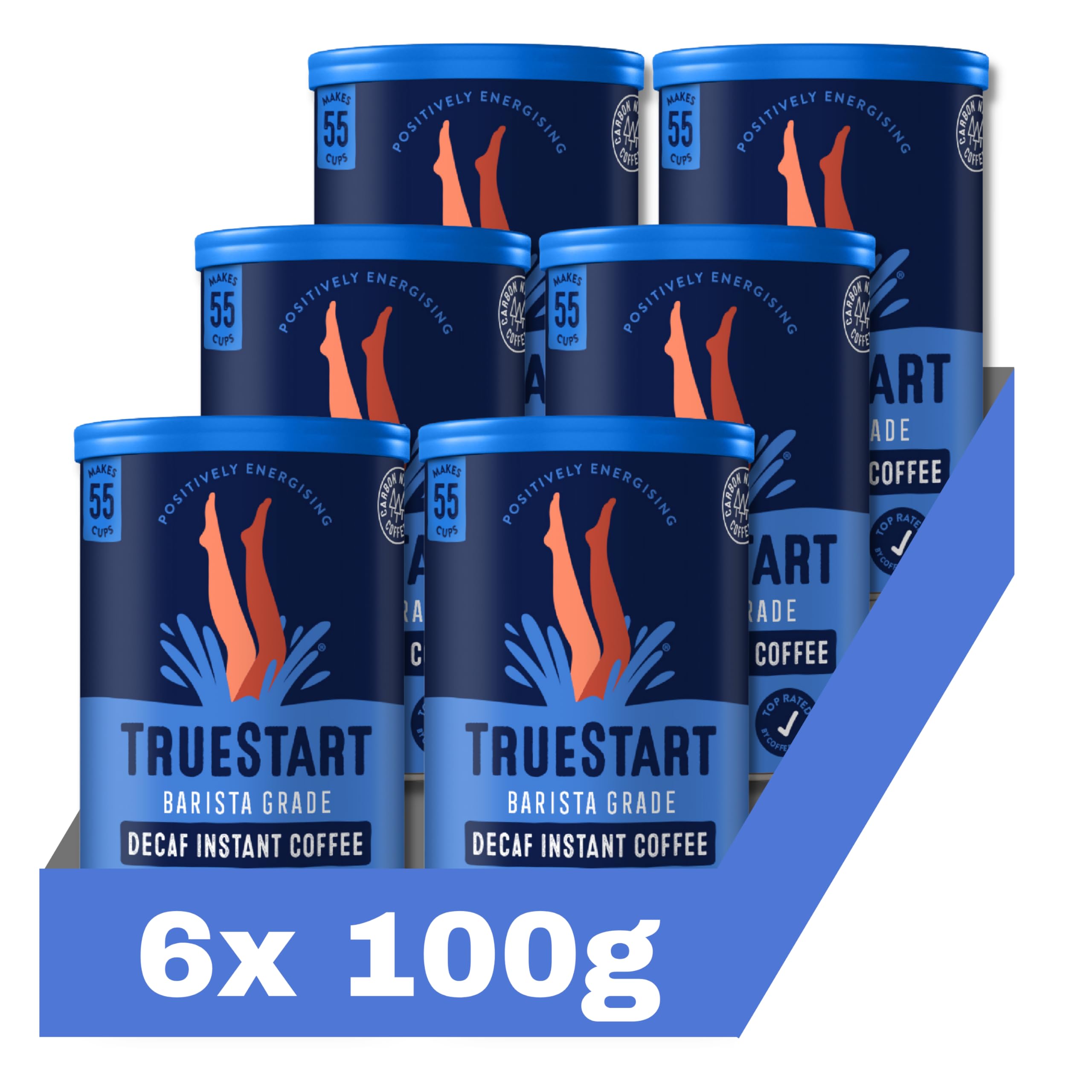 TRUESTART Barista Grade Decaf Instant Coffee - Smooth Medium Roast | 100% Brazilian Arabica | 100g Tin (Pack of 6) 1