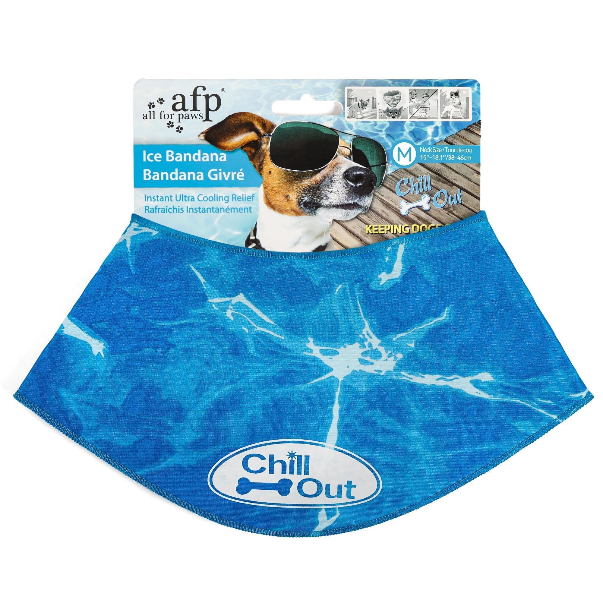 ALL FOR PAWS Chill Out Dog Cooling Bandana - Medium, Blue, Cotton