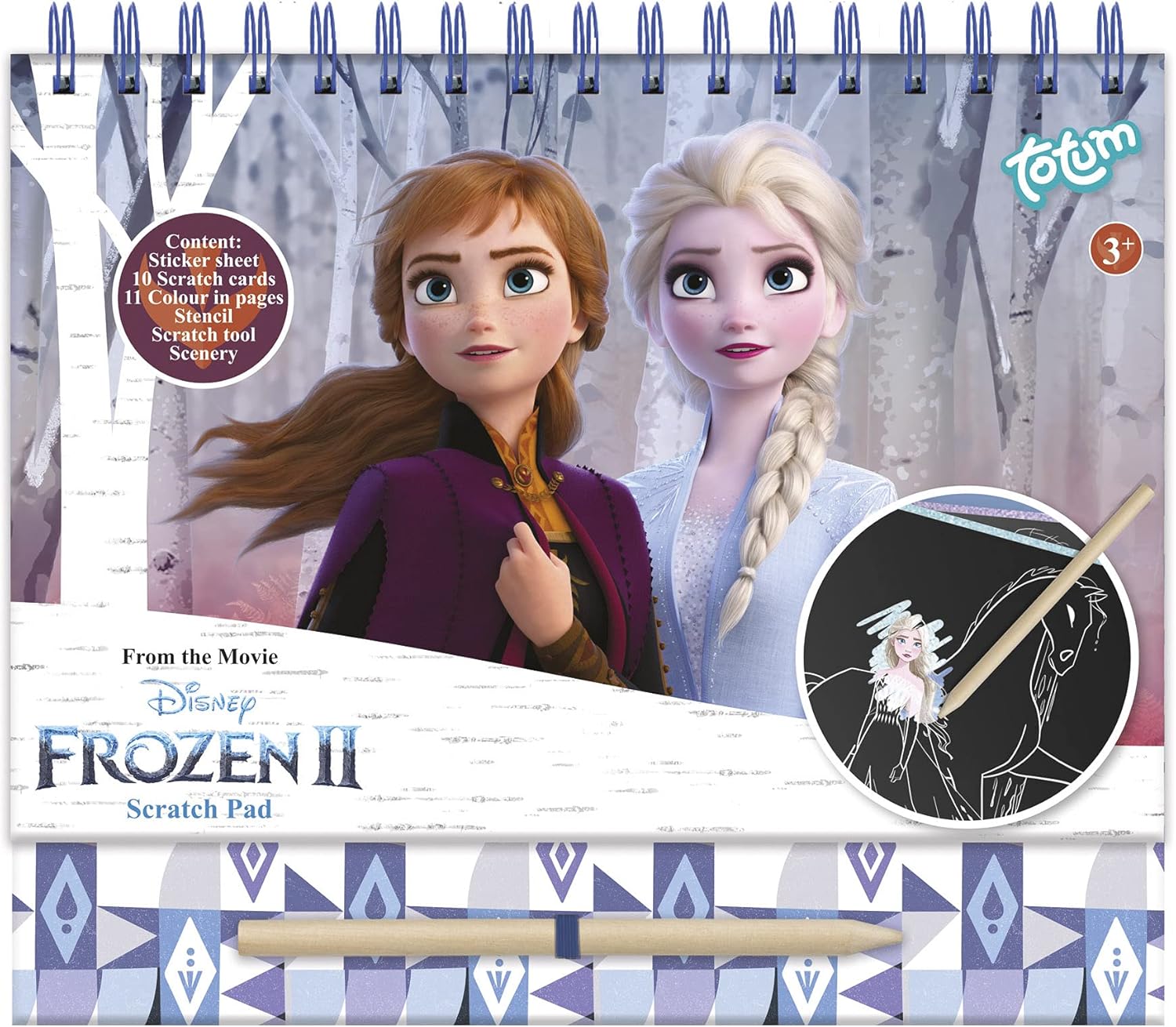 Totum Disney Frozen II Scratch & Colouring Book with Stencils and Glitter Stickers - Arts & Crafts Activity Set for Kids