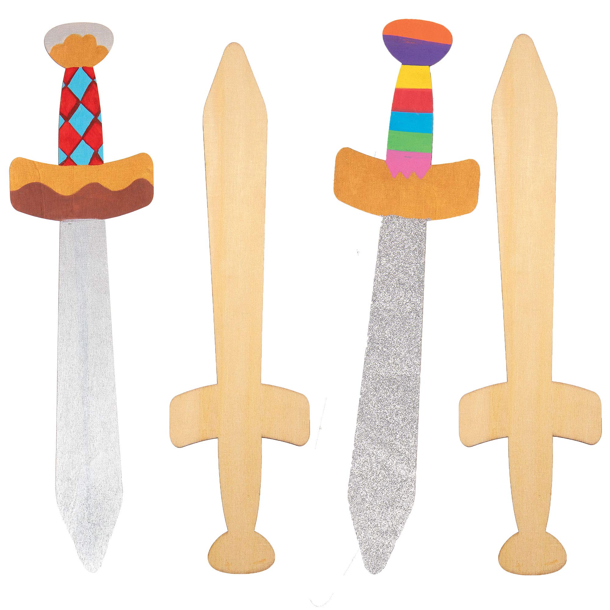 Baker Ross Wooden Swords for Kids to Paint - Pack of 4, Knight Wood Craft Kit | 15 Inch
