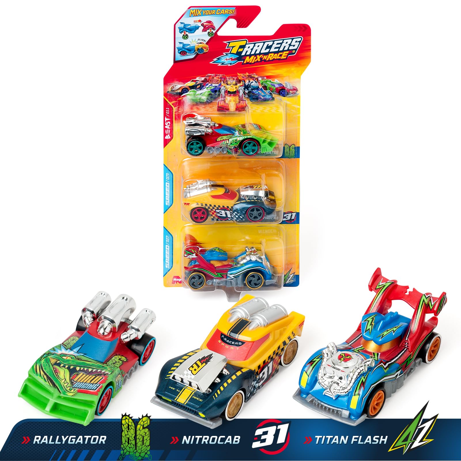 T-RACERS Mix 'N Race 3 Pack – Collectible Interchangeable Cars for Kids 3+ 11