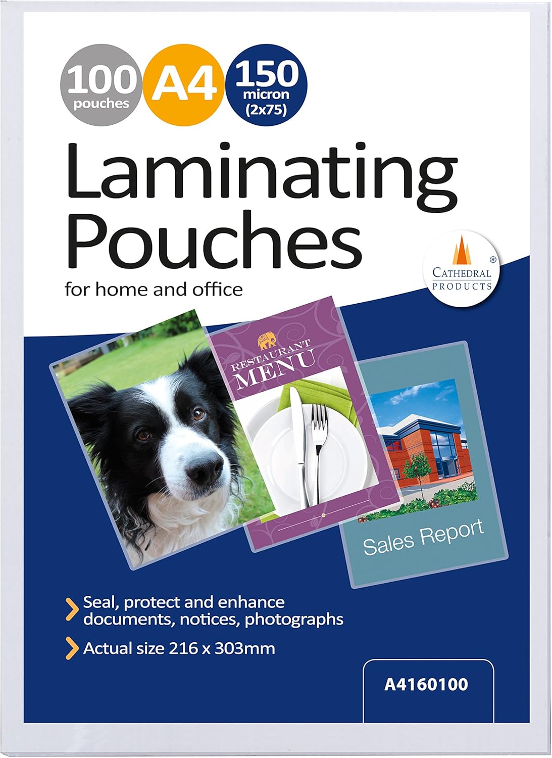 Cathedral Laminating Pouches 150 Micron, 100 Pack, A4 1