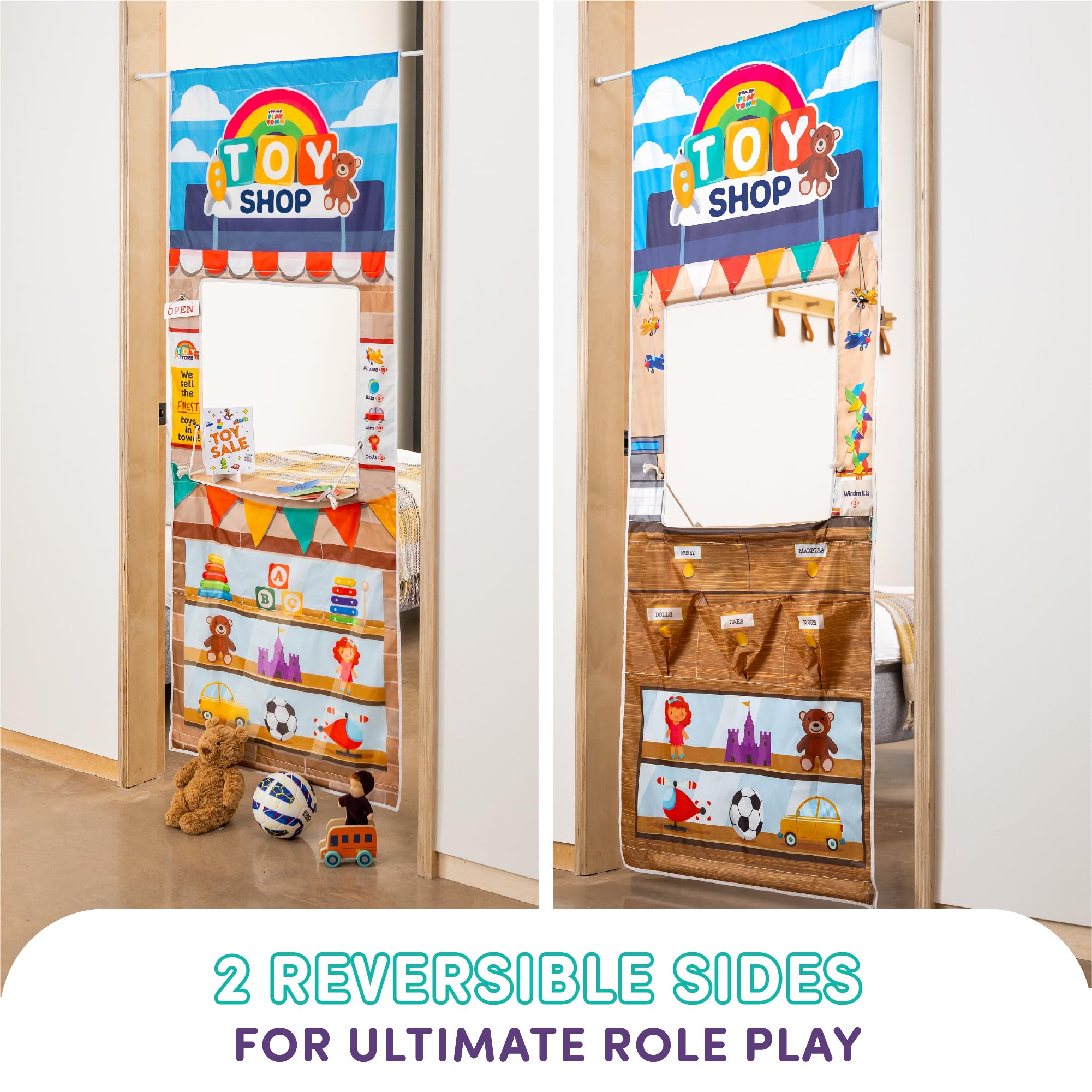 Playhouse Pop Up Play Town Hanging Doorway Toy Shop with Curtain 12