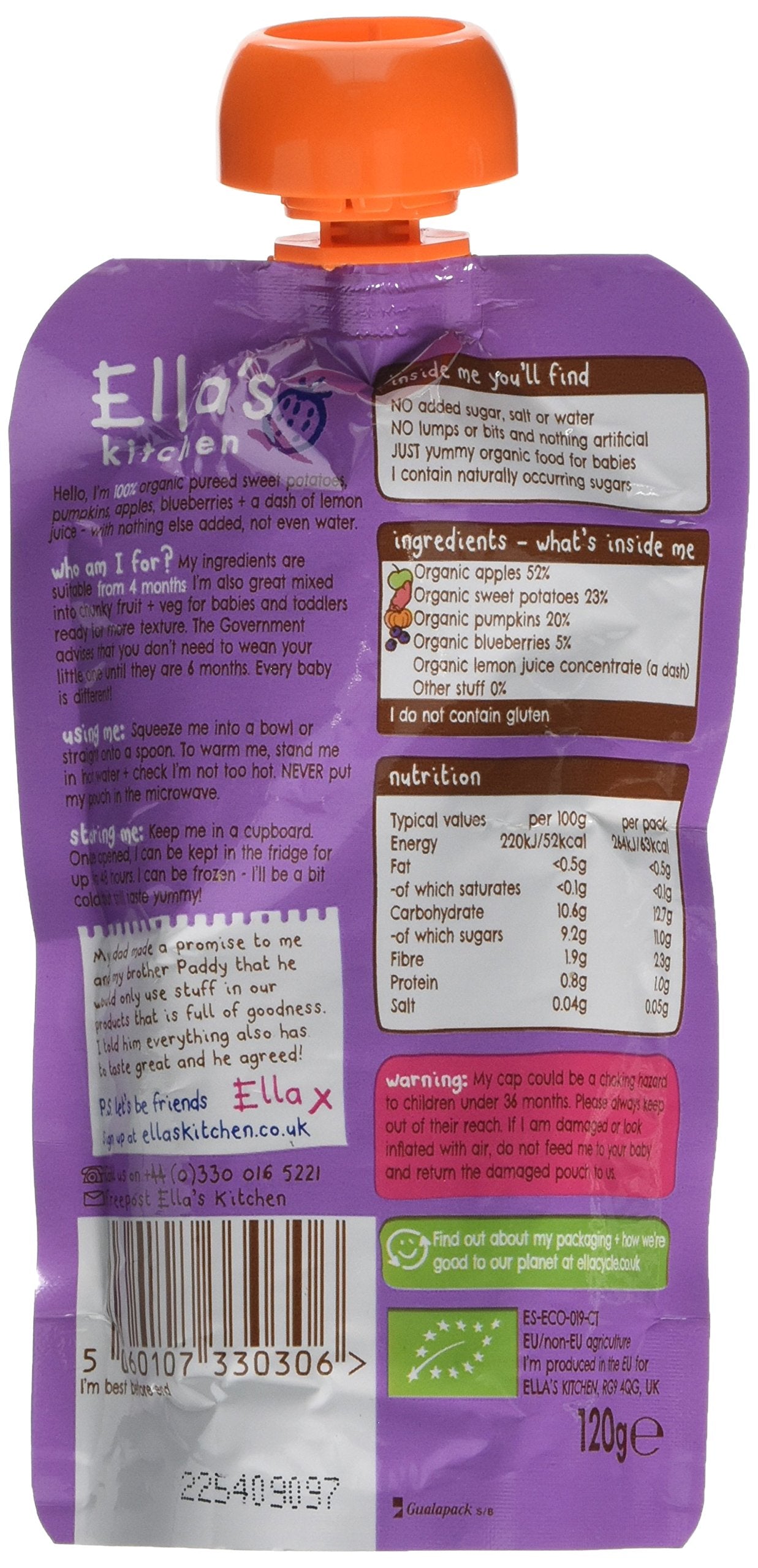 Ella's Kitchen Stage 1 Organic Sweet Potato, Pumpkin, Apple & Blueberry Baby Food | 7 x 120g Pouches 2