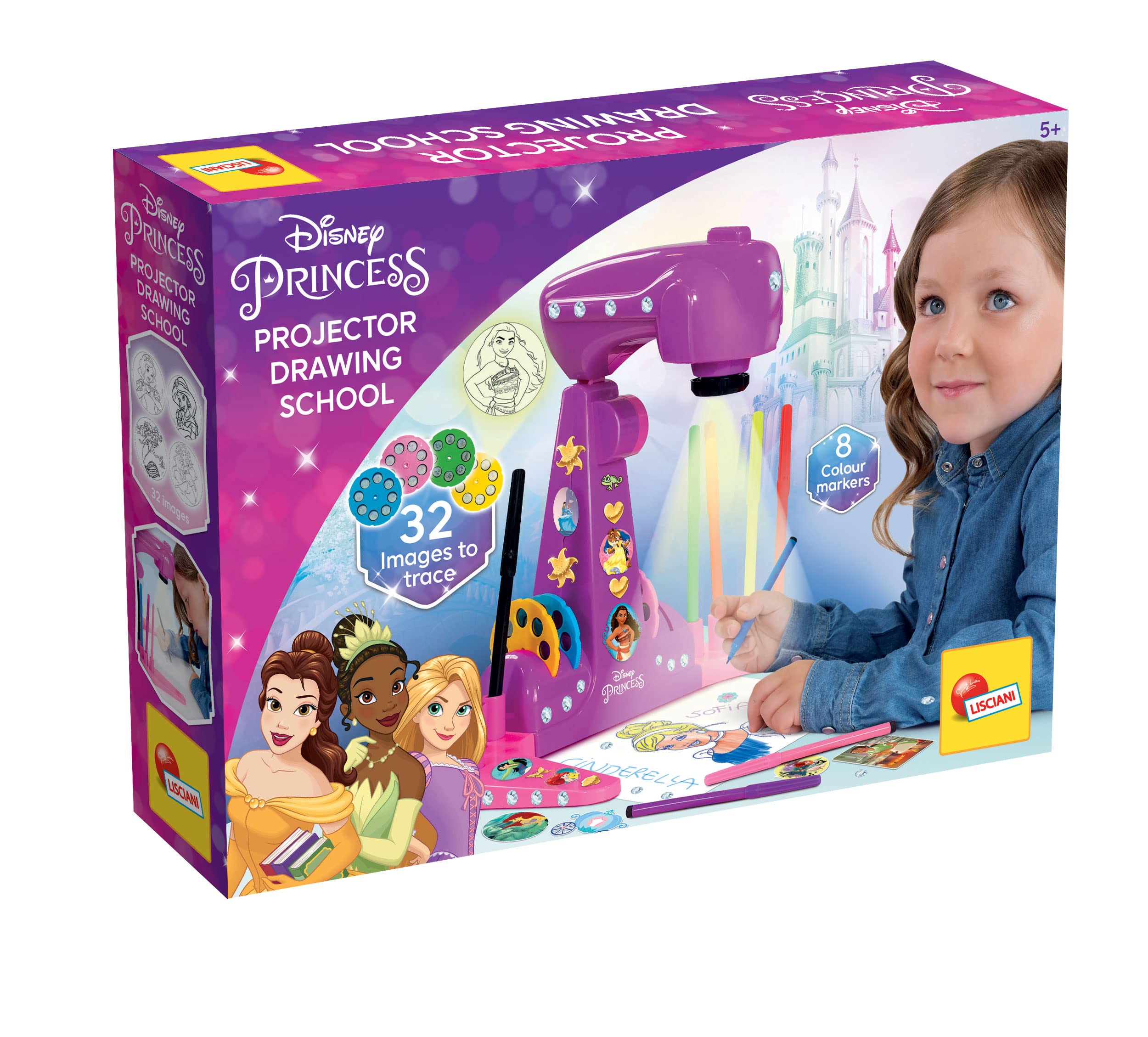 Liscianigiochi Disney Princess Projector Drawing Set - Learn to Draw with LED Projector (31490)