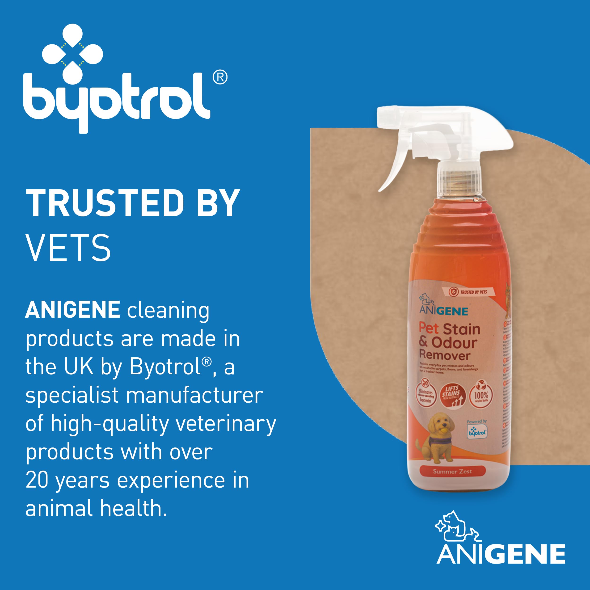 Byotrol ANIGENE Pet Stain & Odour Remover Spray - 750ml Summer Zest | Vet Quality | UK Made 5