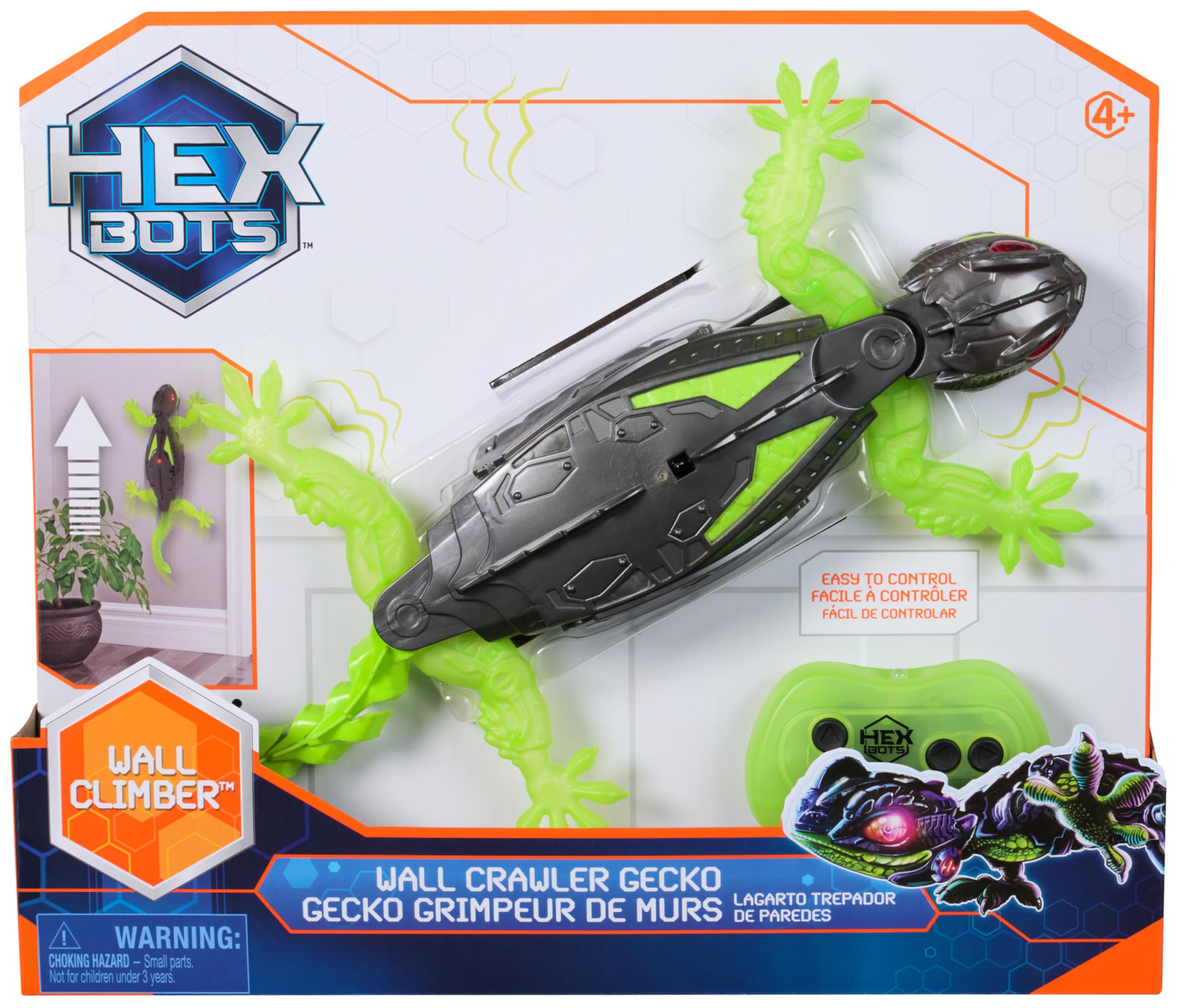 HEX BOTS Wall Crawler Gecko - Remote Control Climbing Robot Toy for Kids 4+ 6