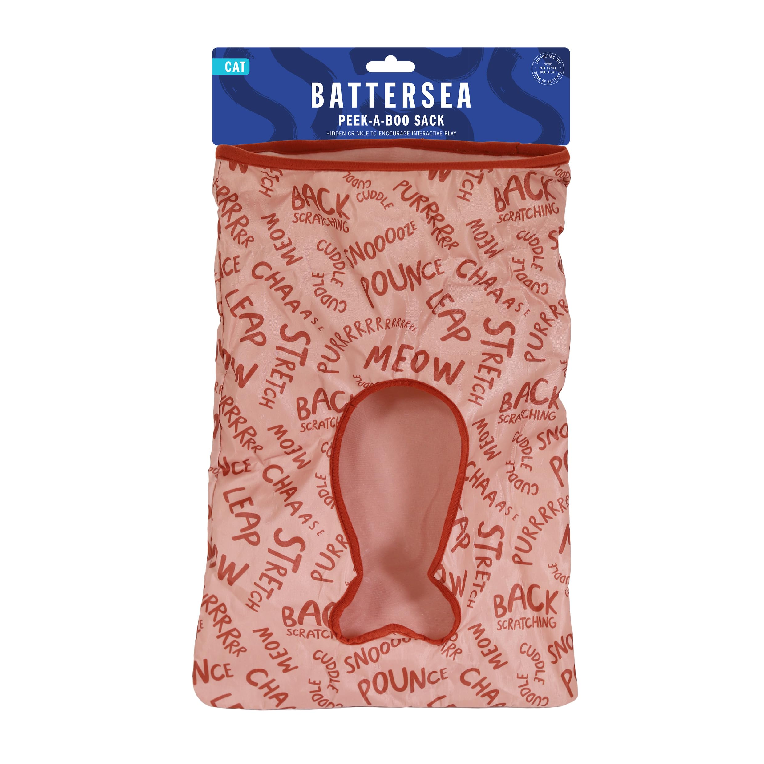 Rosewood Battersea Peek-A-Boo Crinkle Cat Toy Tunnel Sack - Pink | Lightweight & Portable