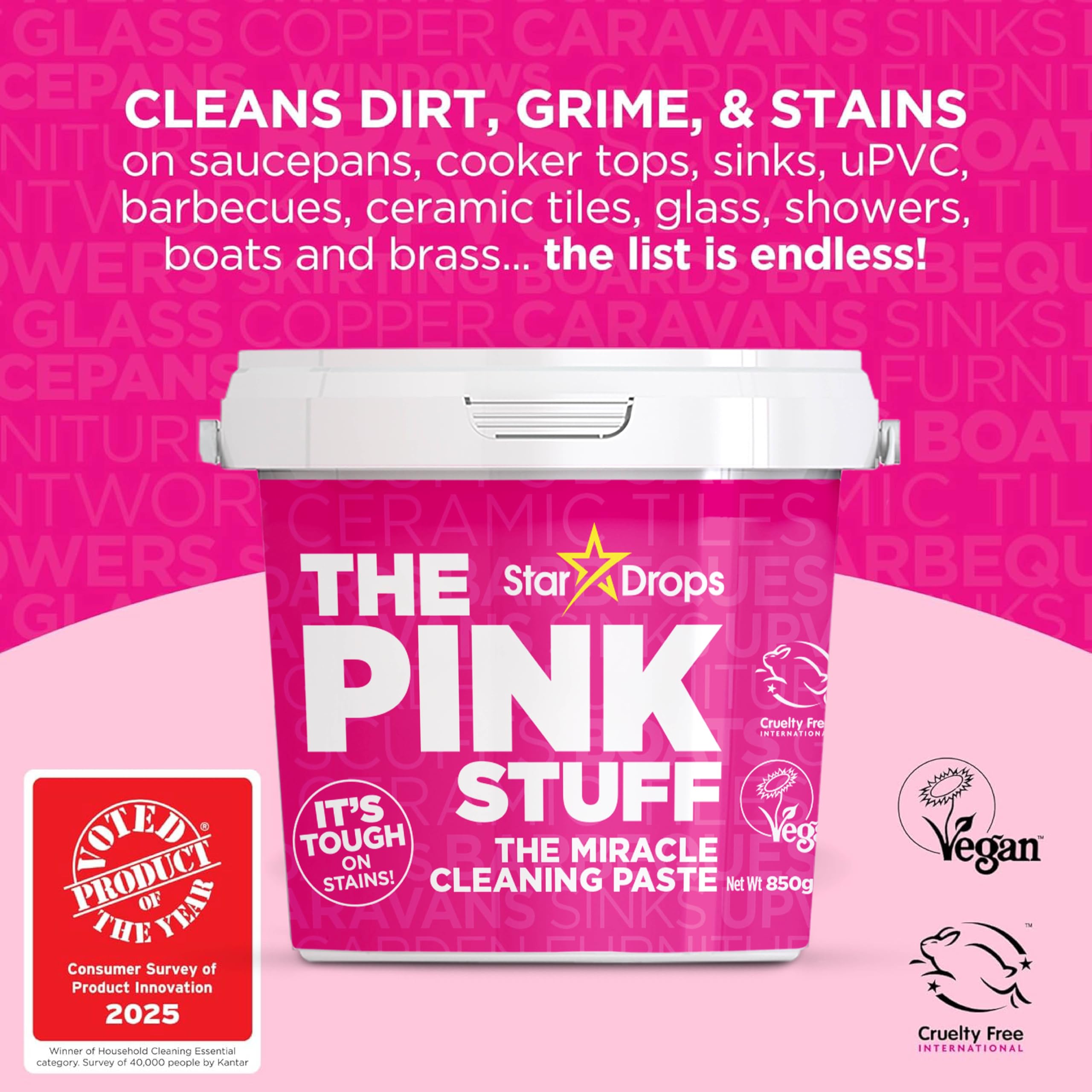 Stardrops The Pink Stuff Miracle Cleaning Paste - Tough on Stains | 850g Tub | Vegan Formula 2