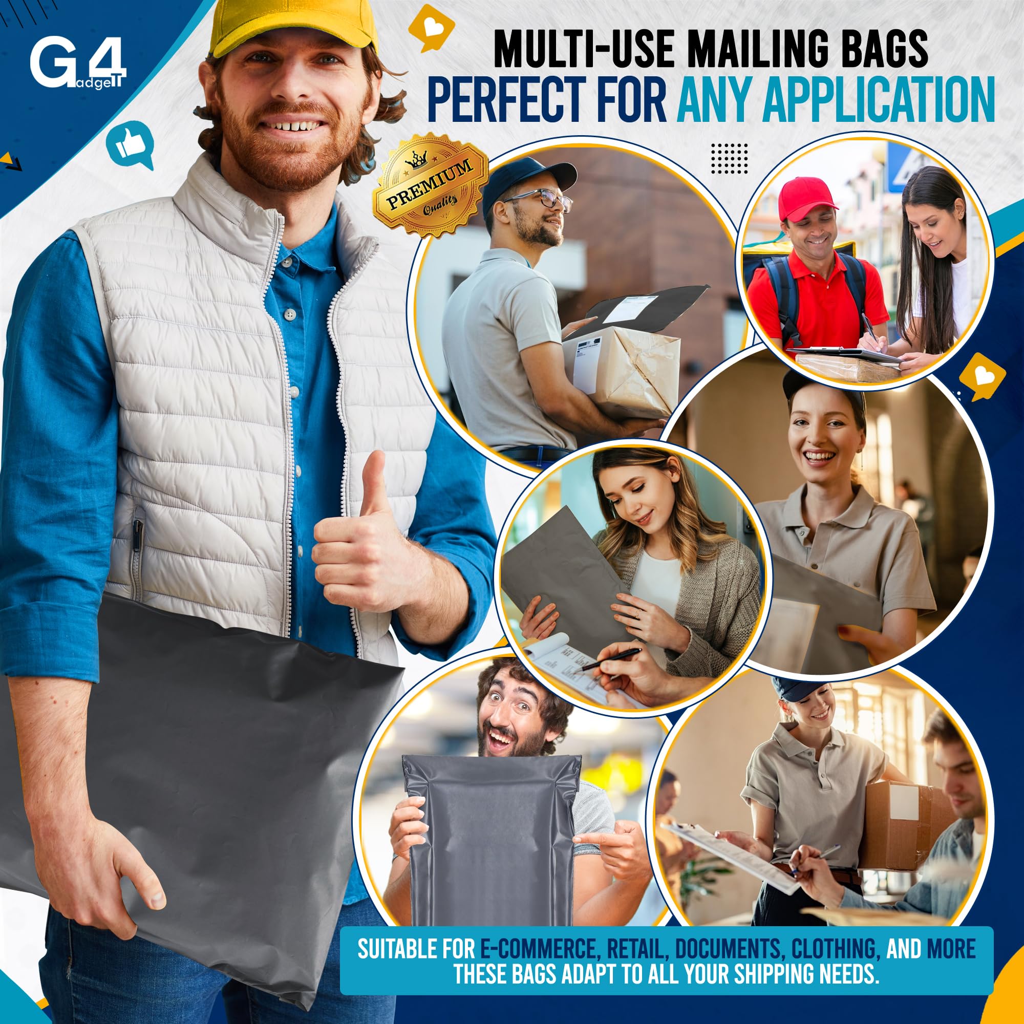G4GADGET Grey Mailing Bags - 50 Pack, 13x19 Inch, Heavy Duty Plastic for eCommerce 3