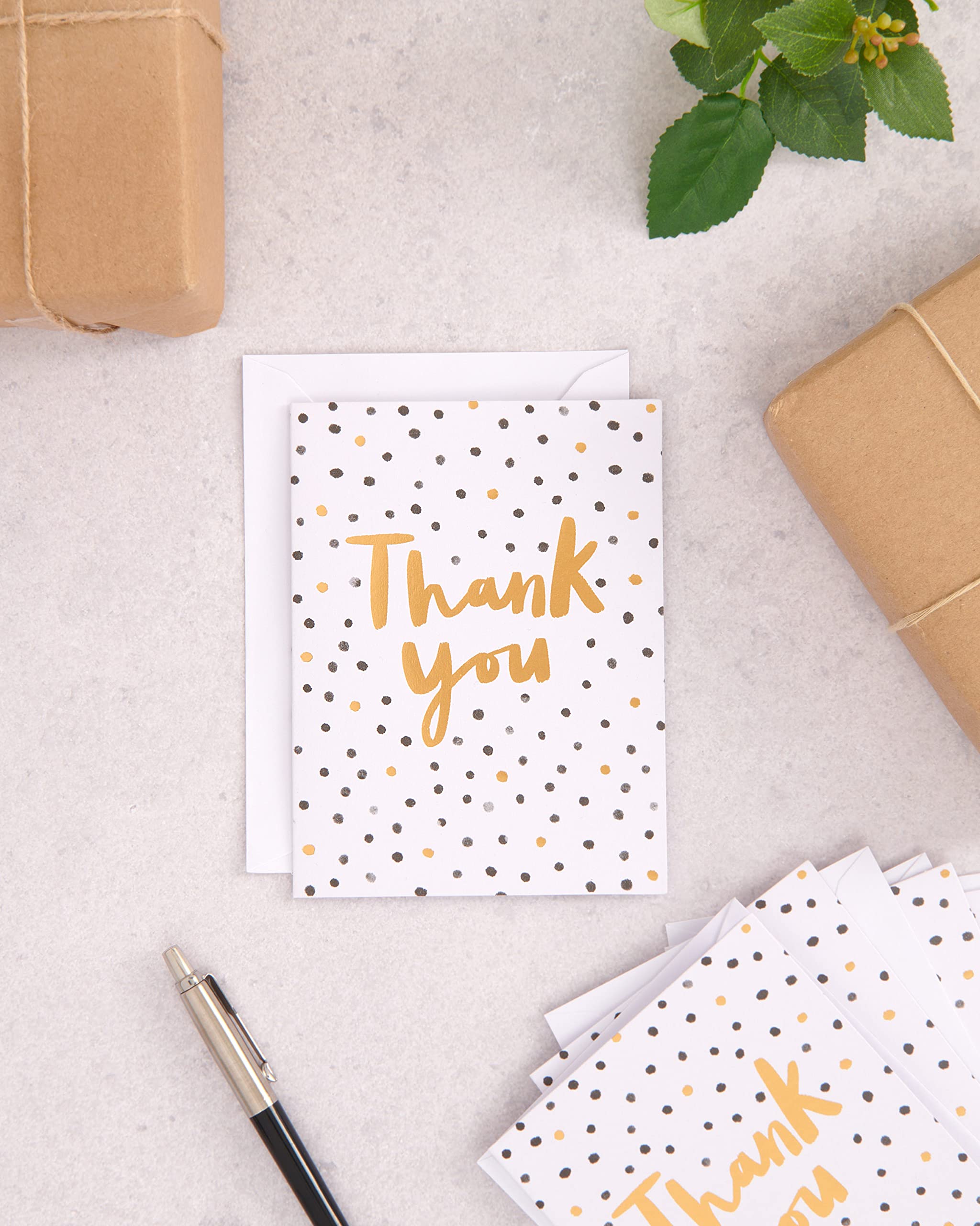 UK Greetings Thank You Cards - 10 Count, Black & Gold Spot Design | FSC Certified