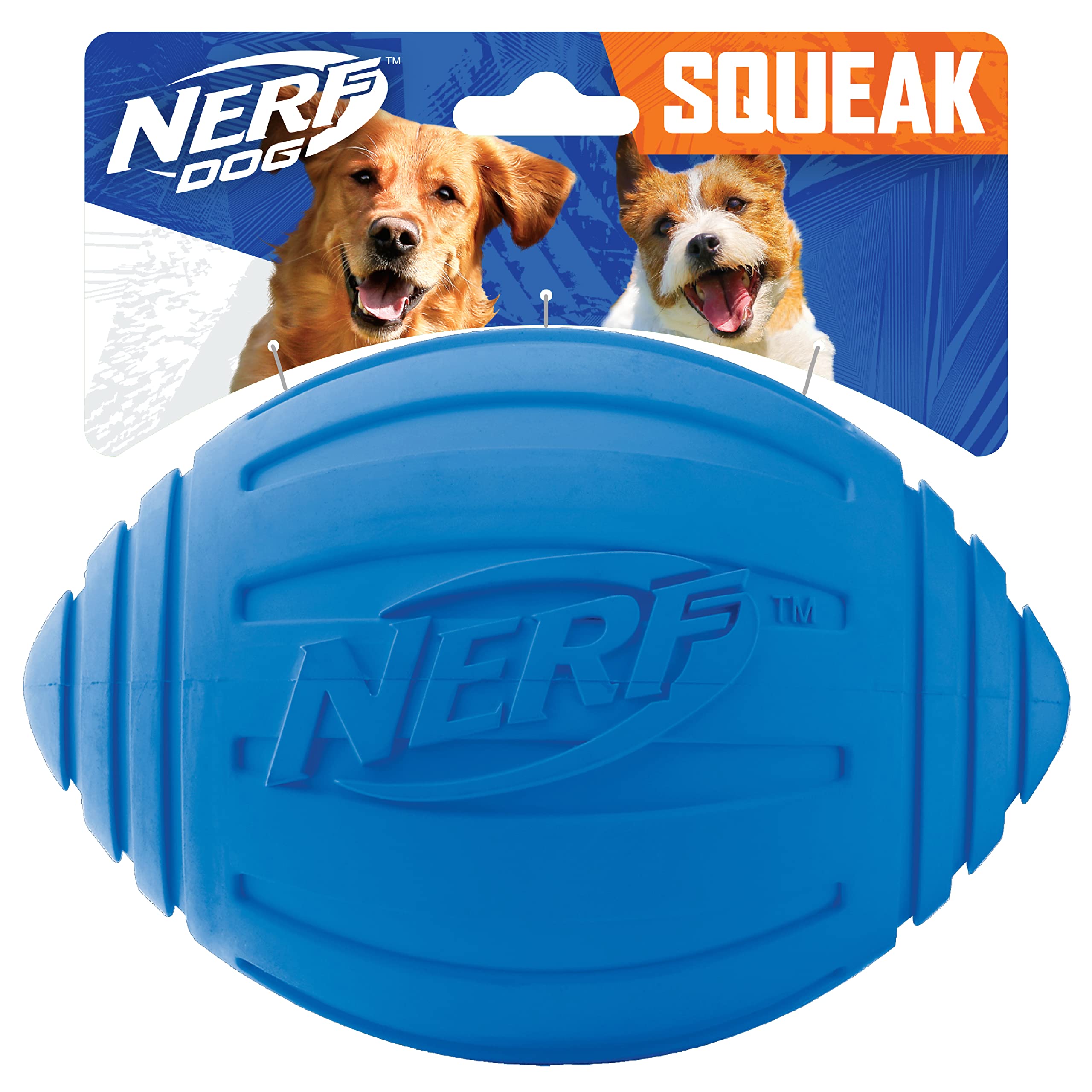 Nerf Dog Ridged Squeaker Football - Durable Rubber, Easy Grip, Water-Resistant | 7-Inch