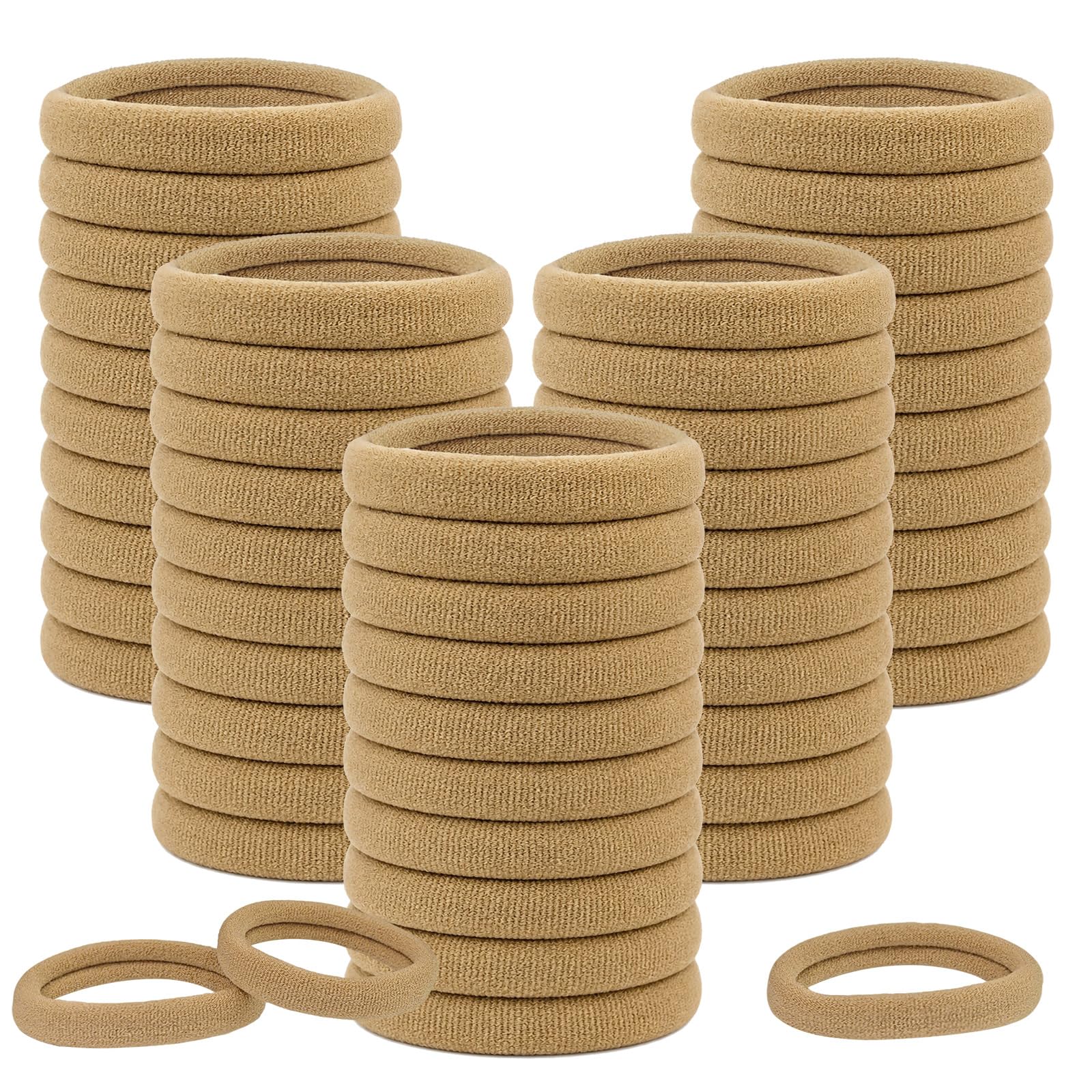 Admygo Elastic Hair Ties - 50 Pack Seamless Thick Hair Ties | High Elasticity | Light Brown