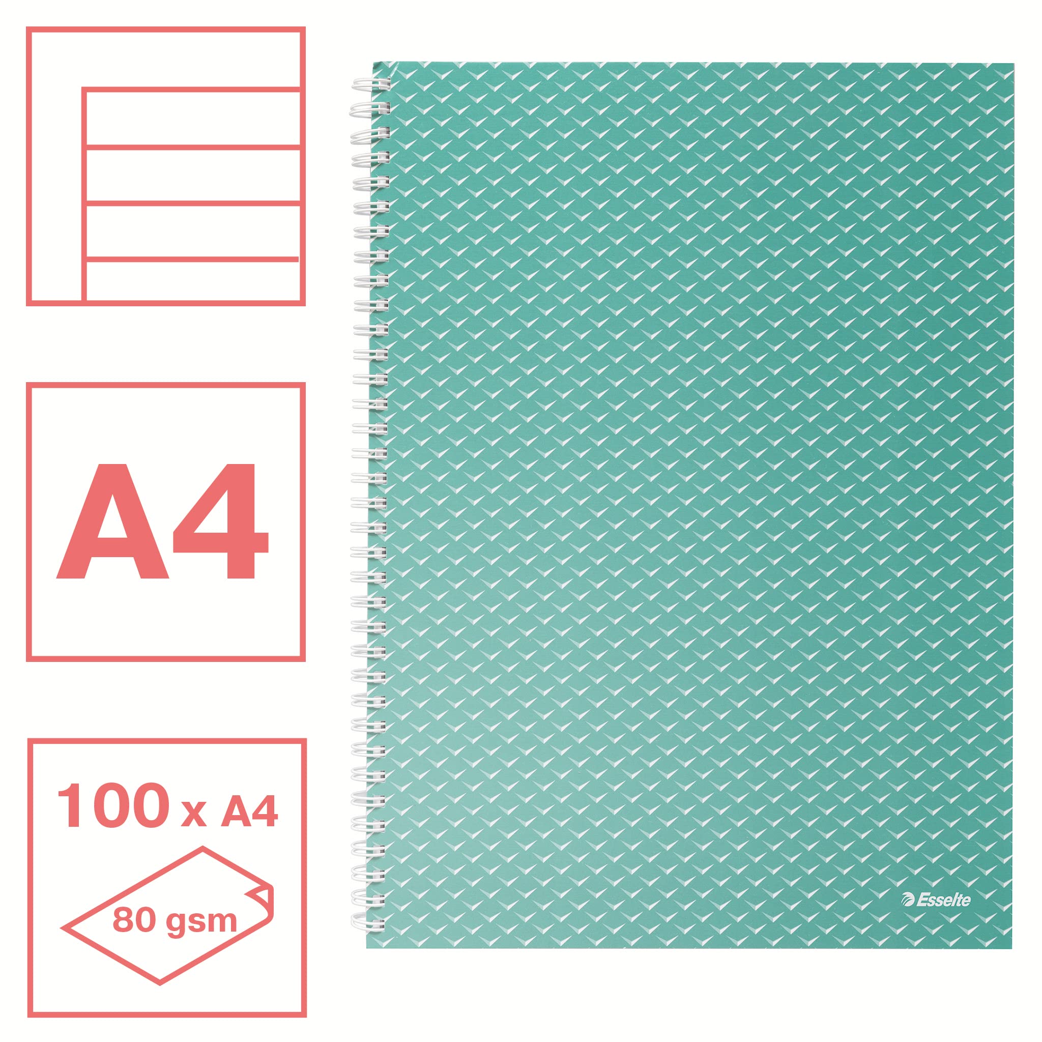 Esselte A4 Wirebound Notebook Ruled, 100 Sheets/200 Pages, Green | Colour'Breeze Embossed Cover 2