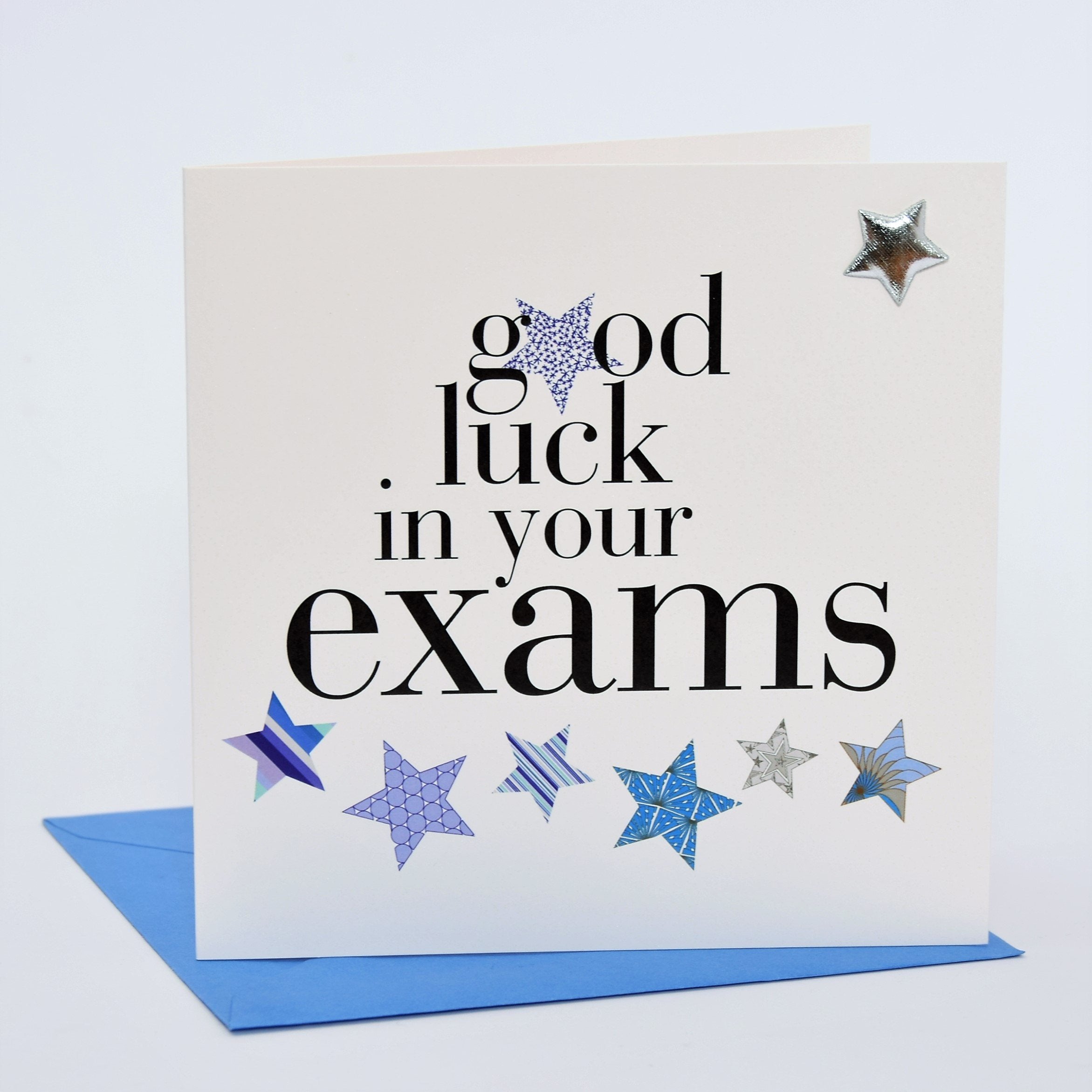 Claire Giles Greeting Cards - Good Luck in Exams Card | Padded Silver Star Embellishment | 150x150mm 2