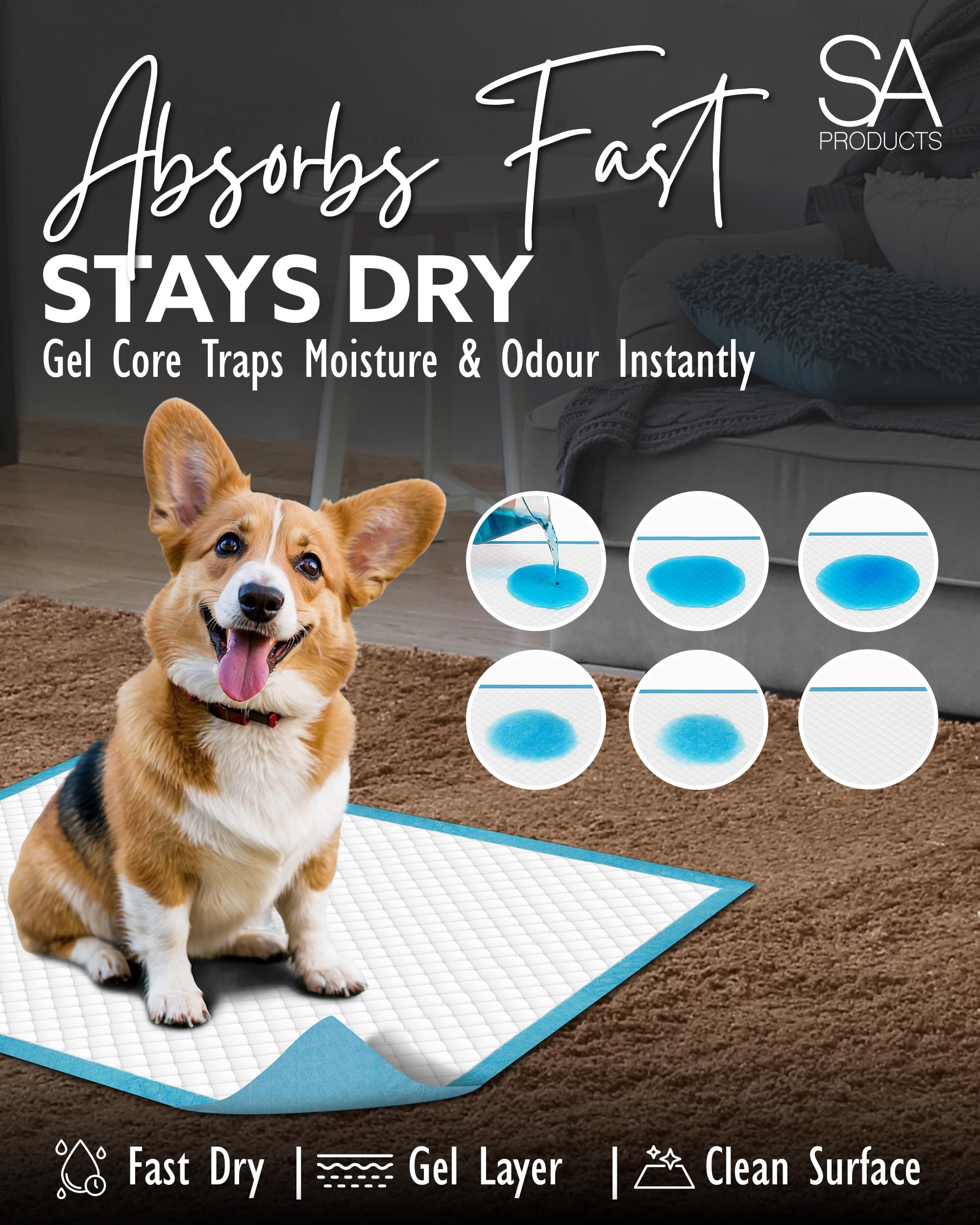 SA Products Puppy Pads - Super Absorbent Training Pads | 50 Pack | 56x56 cm 5