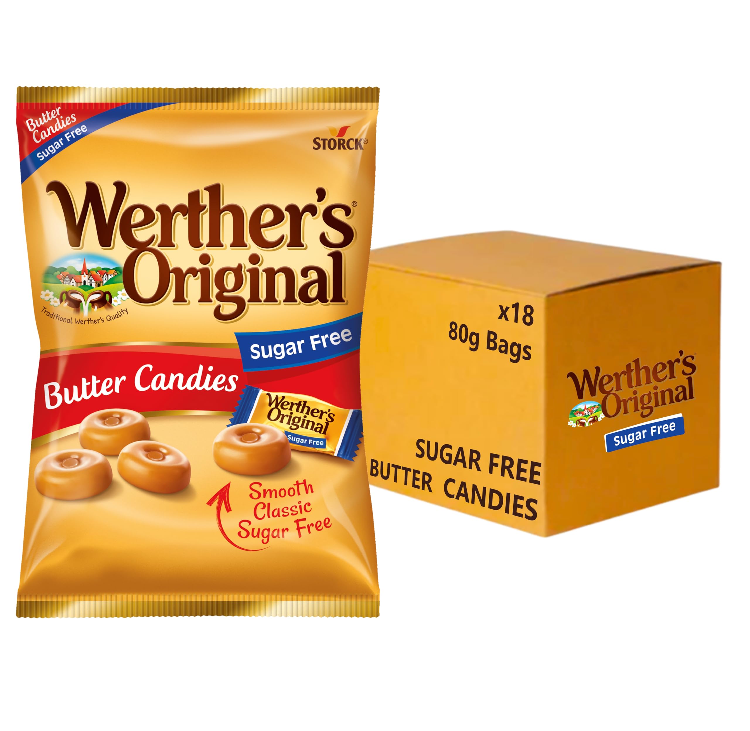 Werther's Original Sugar Free Butter Candies - Rich Buttery Flavour | 80 g (Pack of 18) 1