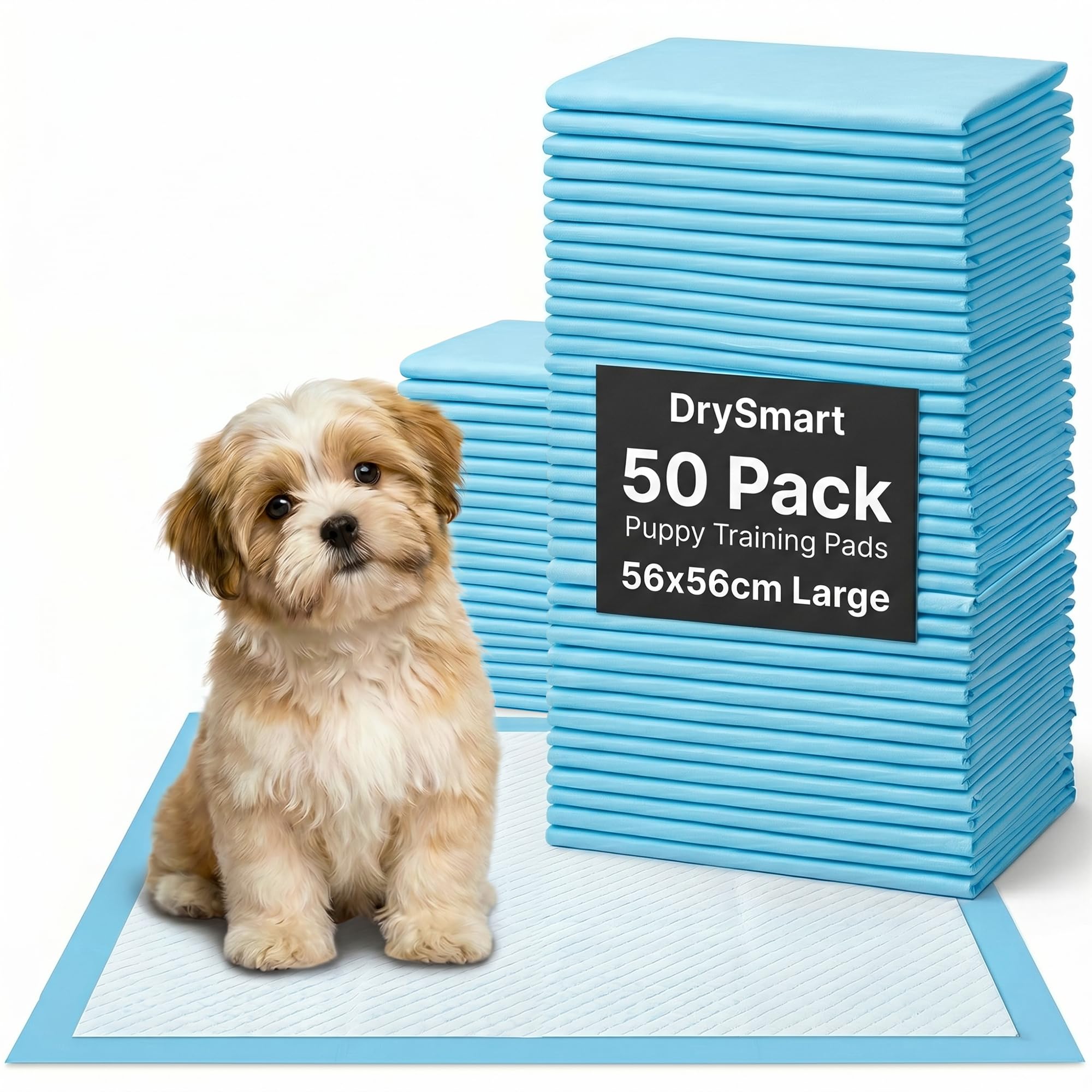 DrySmart Puppy Training Pads - 50 Pack Large 56x56cm Ultra-Absorbent Disposable Pads 1