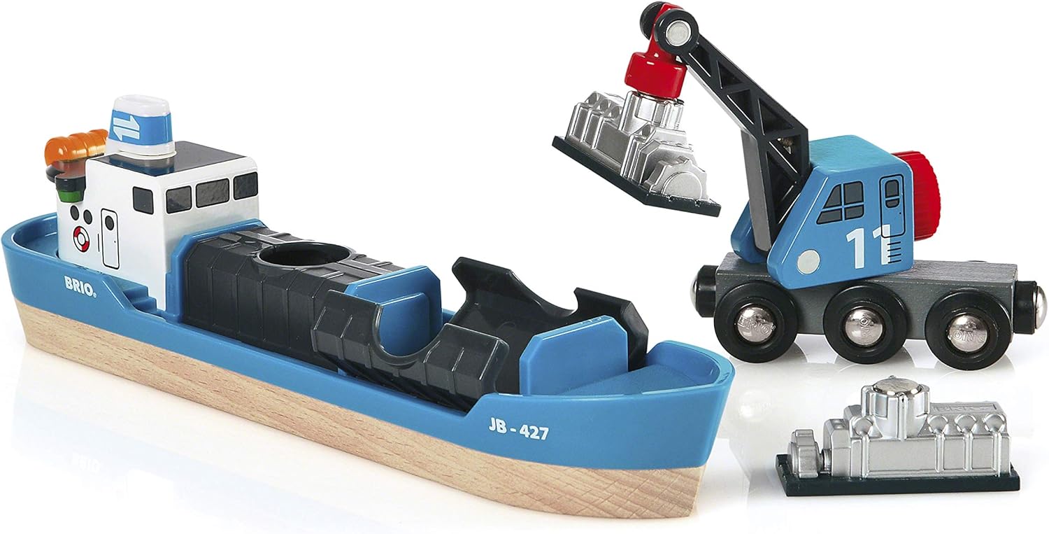 BRIO World Harbour Freight Ship and Crane Wooden Train Set Accessory 1