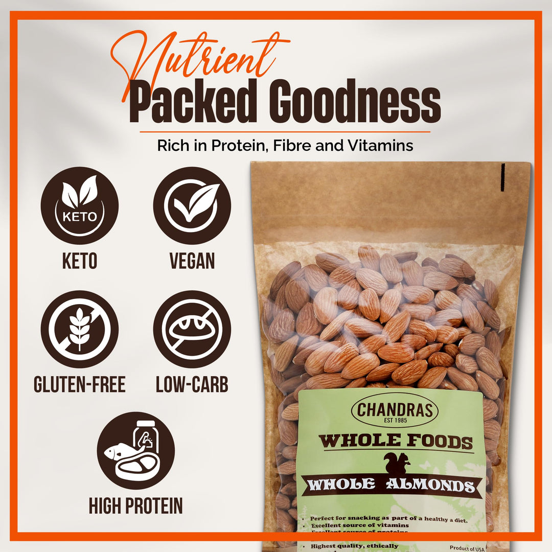 Chandra Whole Foods - Almonds 1KG - Premium Raw Almonds for Snacking, Baking, Smoothies