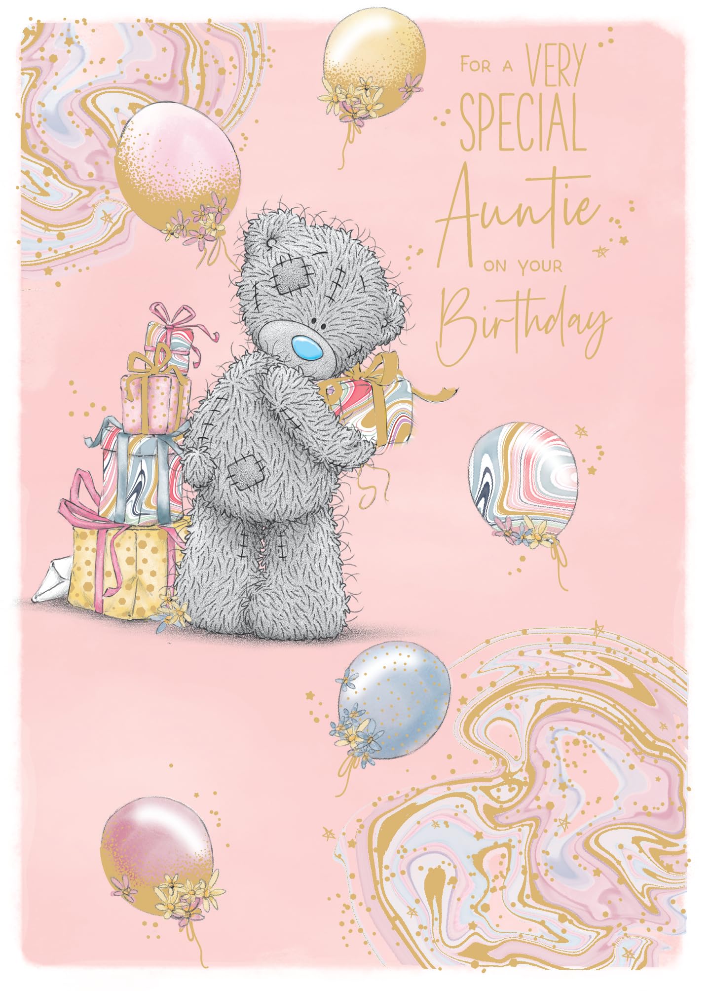 Me To You Tatty Teddy Luxury Gold Foil Birthday Card for Special Auntie | 7 x 5 Inches