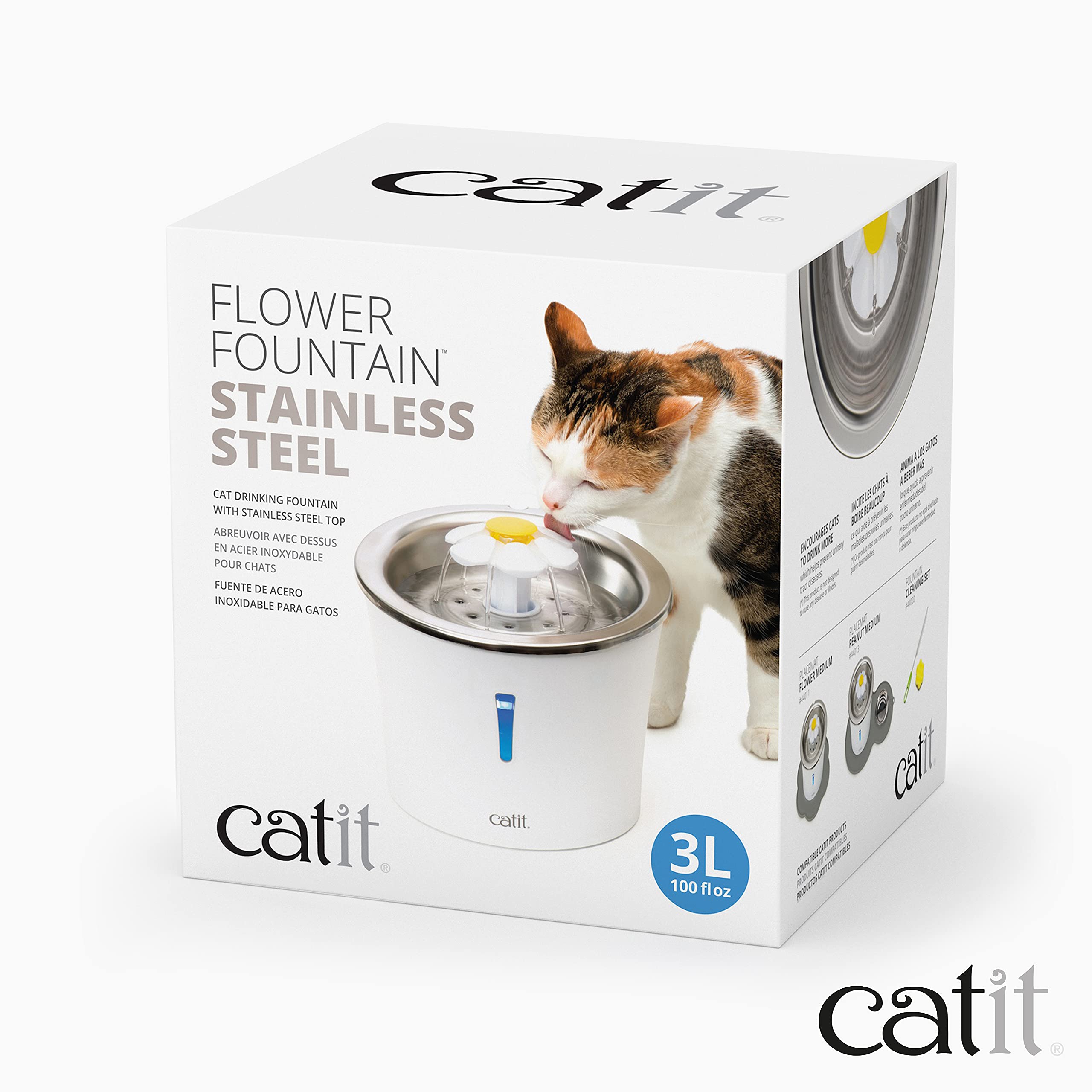 Catit Flower Stainless Steel Cat Water Fountain - 3 Flow Settings | Triple Action Filter | Dishwasher Safe Top 8