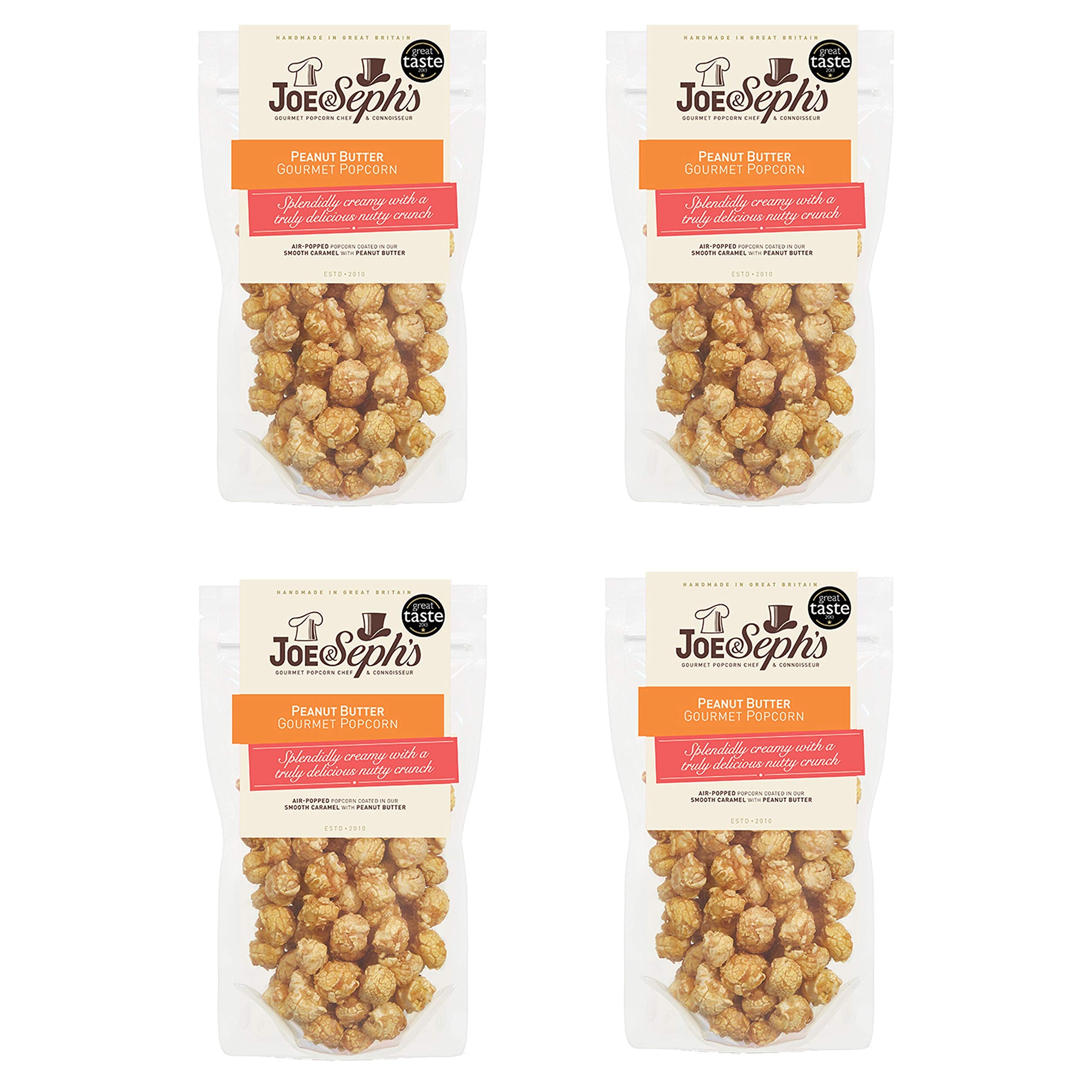 Joe & Seph's Erdnussbutter-Popcorn (4 x 80 g) – 2 Sterne Great Taste Award, luftgepoppter süßer und salziger Snack