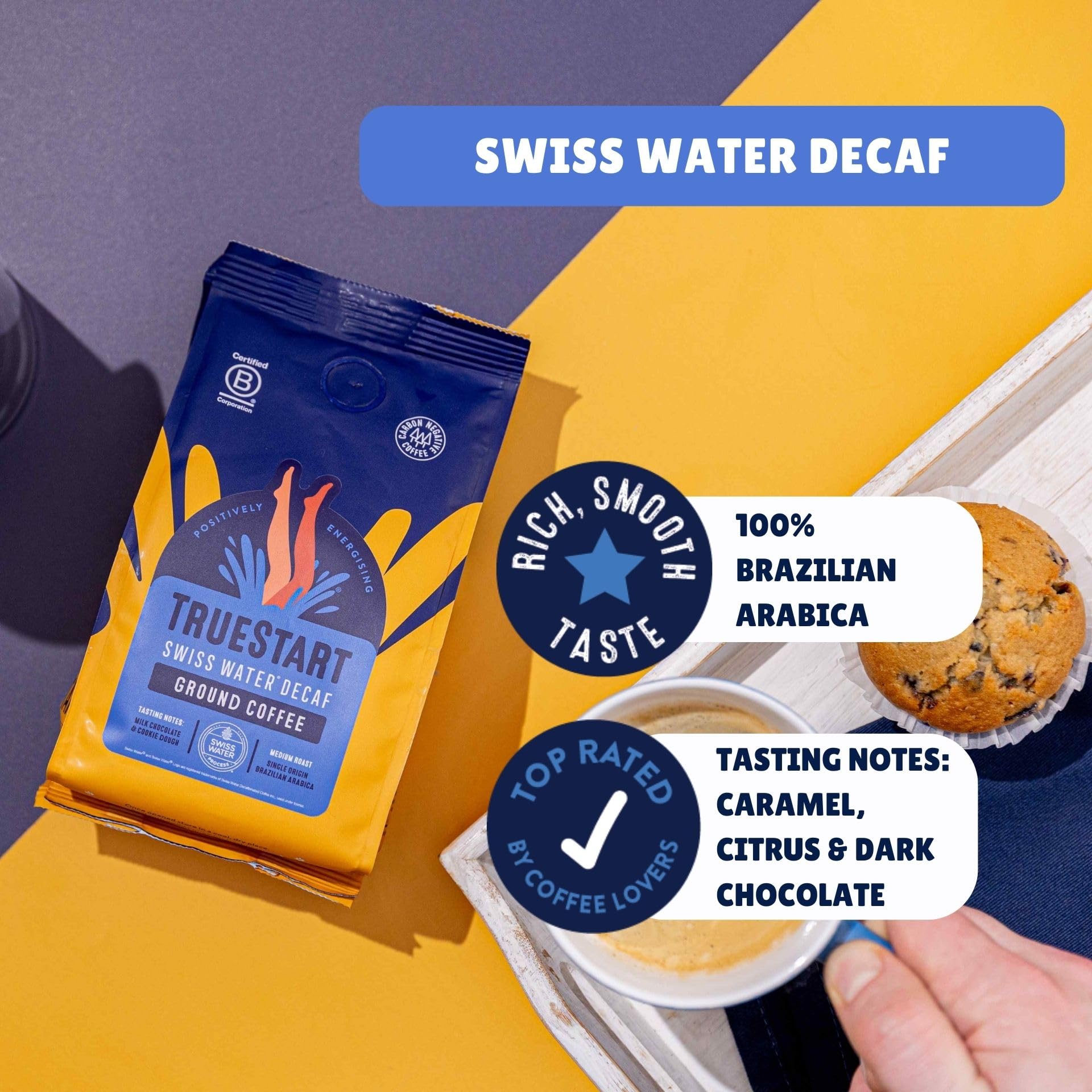TRUESTART Swiss Water Decaf Ground Coffee - 100% Arabica, Medium Roast | 200g Bag 2