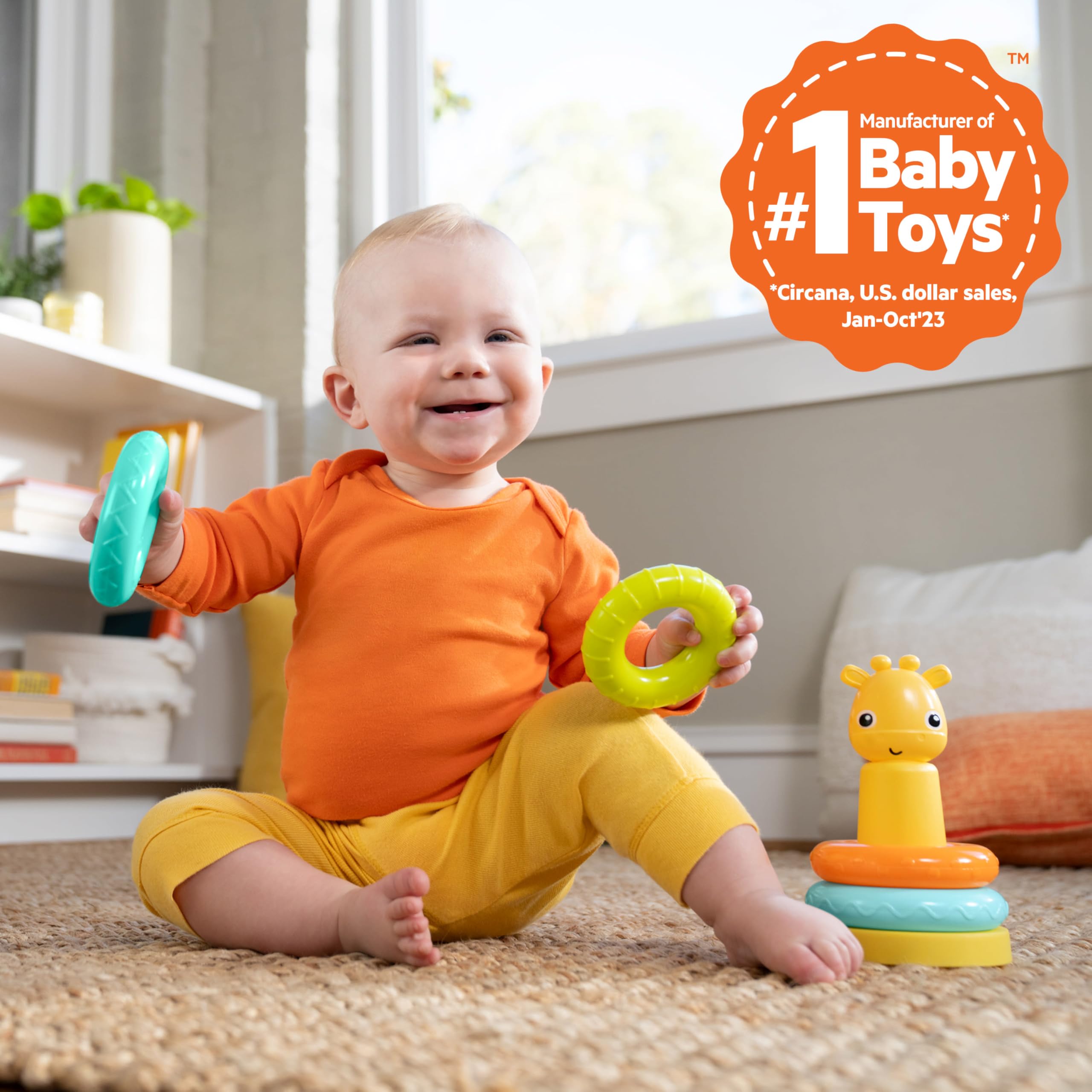 Bright Starts Giraffe Tower Stacking Toy - Fine Motor Skills Development | Ages 6 Months+