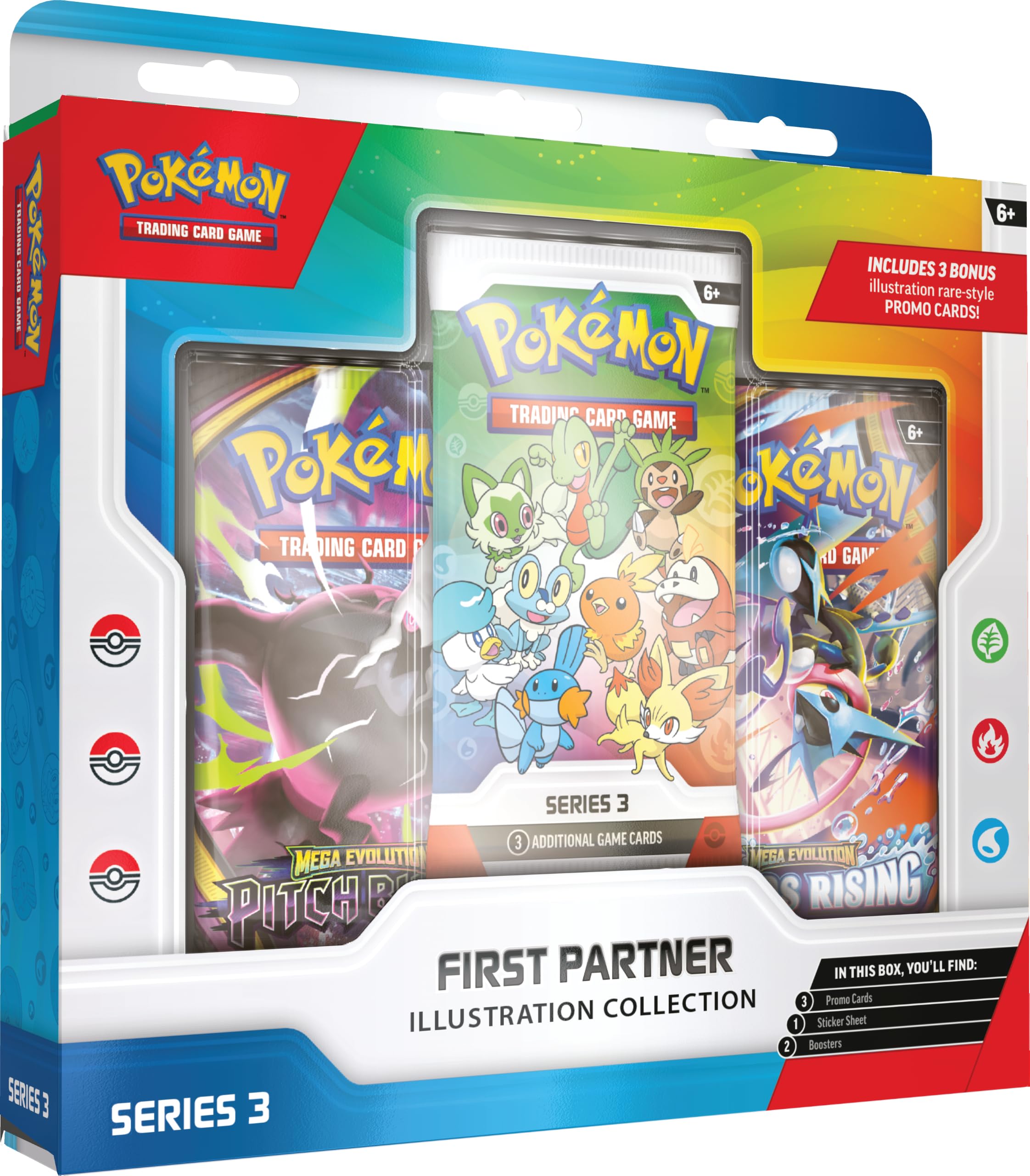 Pokémon TCG: First Partner Illustration Collection—Series 3 | 3 Promo Cards, 2 Booster Packs, 1 Sticker Sheet | Ages 6+