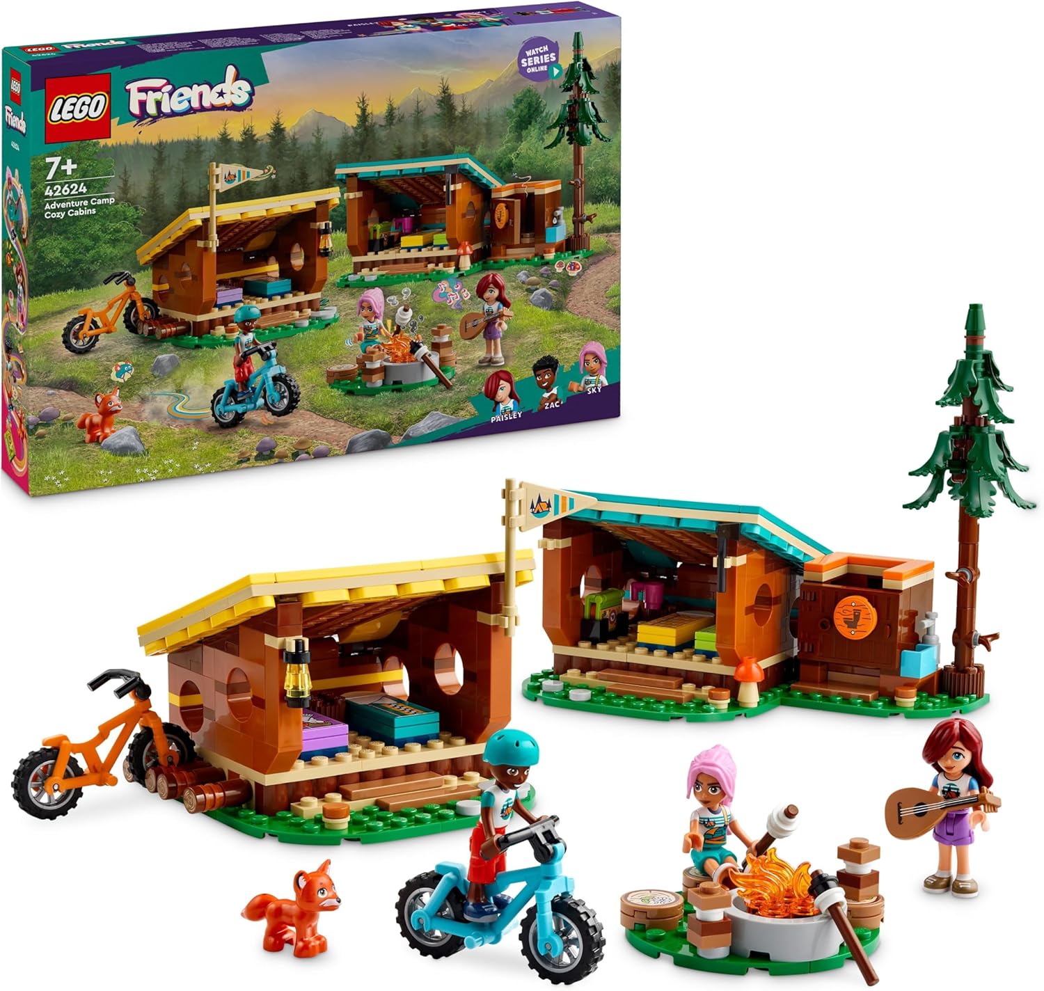 LEGO Friends Adventure Camp Cosy Cabins - Camping Playset with Mini-Dolls & Bikes for Ages 7+ 1