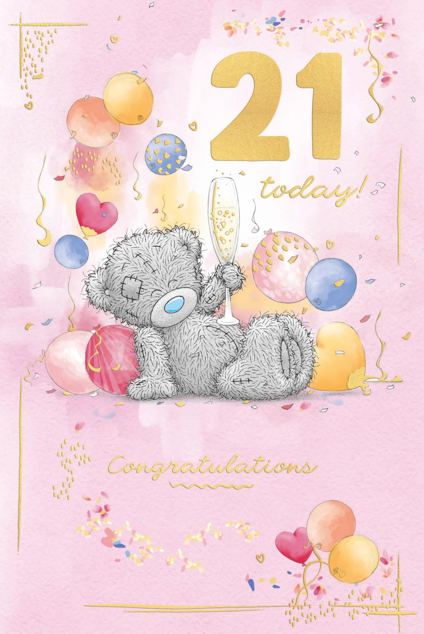 Me To You Tatty Teddy Luxury Gold Embellished 21st Birthday Card | 6 x 9 Inches 1