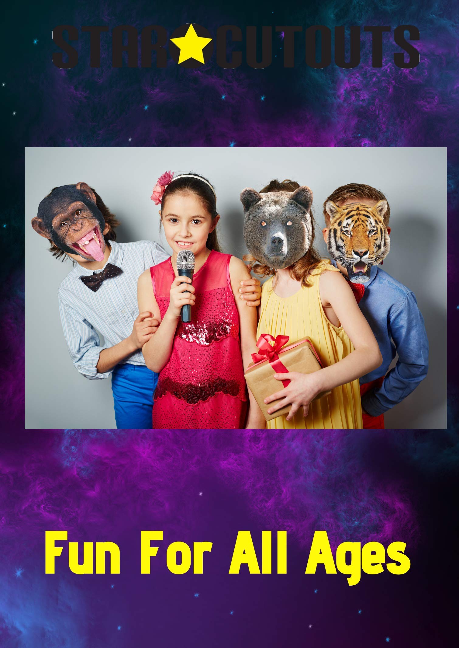 STAR CUTOUTS Animal Cardboard Face Mask Pack - Lion, Tiger, Bear, Chimpanzee, Elephant, Leopard | Pack of Six 5