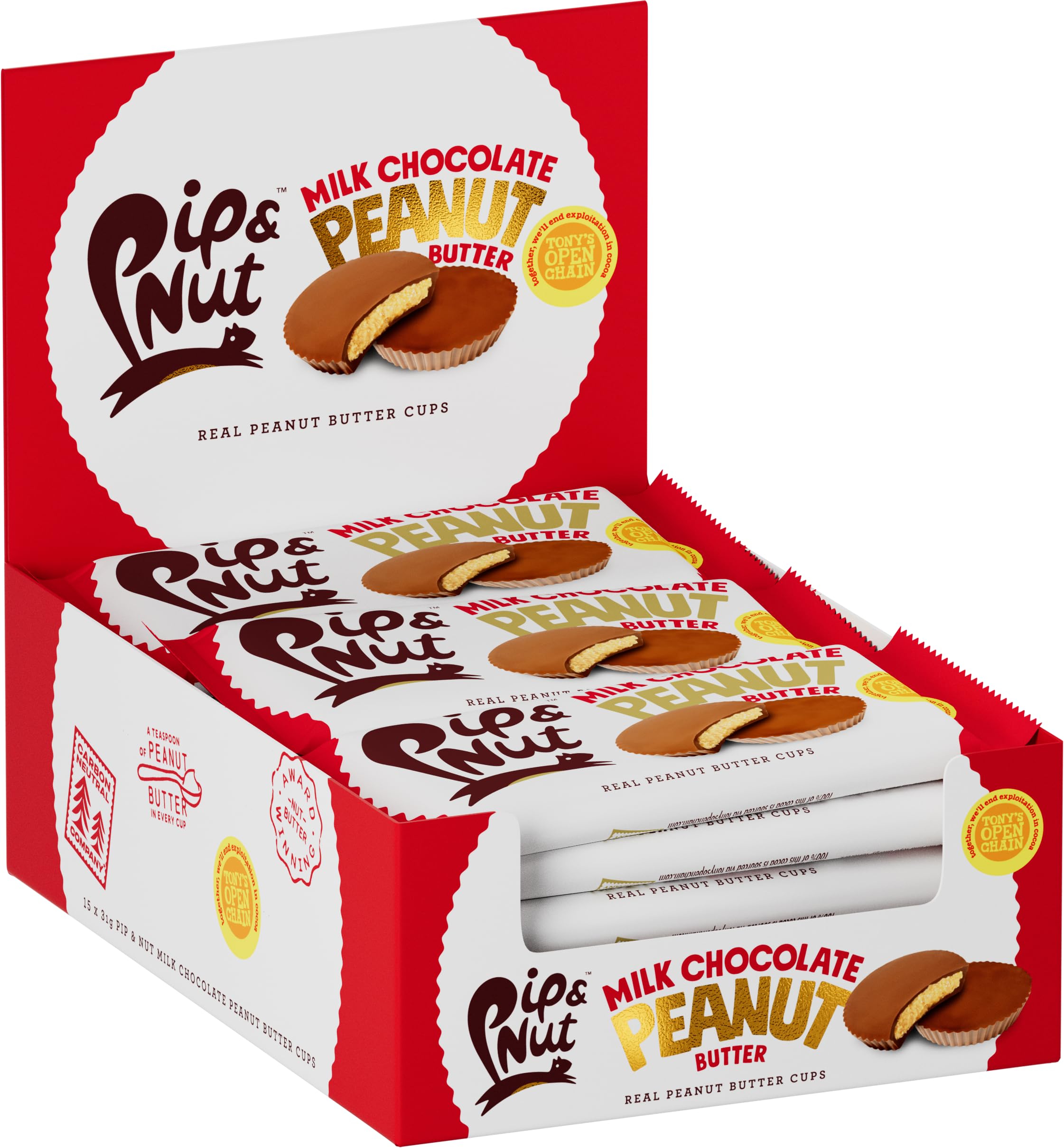 Pip & Nut Milk Chocolate Peanut Butter Cups - 15 Pack (2 Cups per Pack)